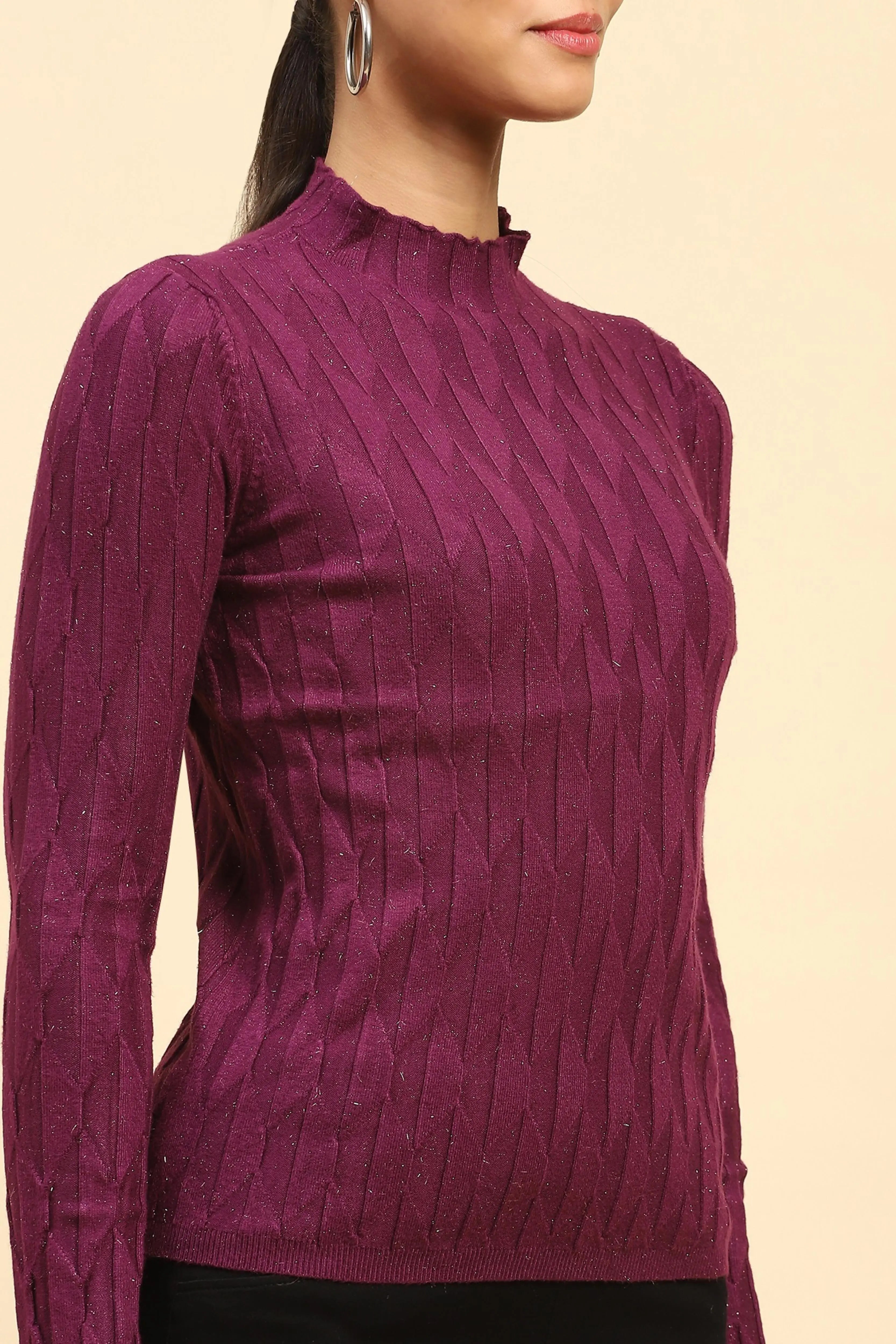 Wine  Viscose Skivvy Pullover - Global Republic