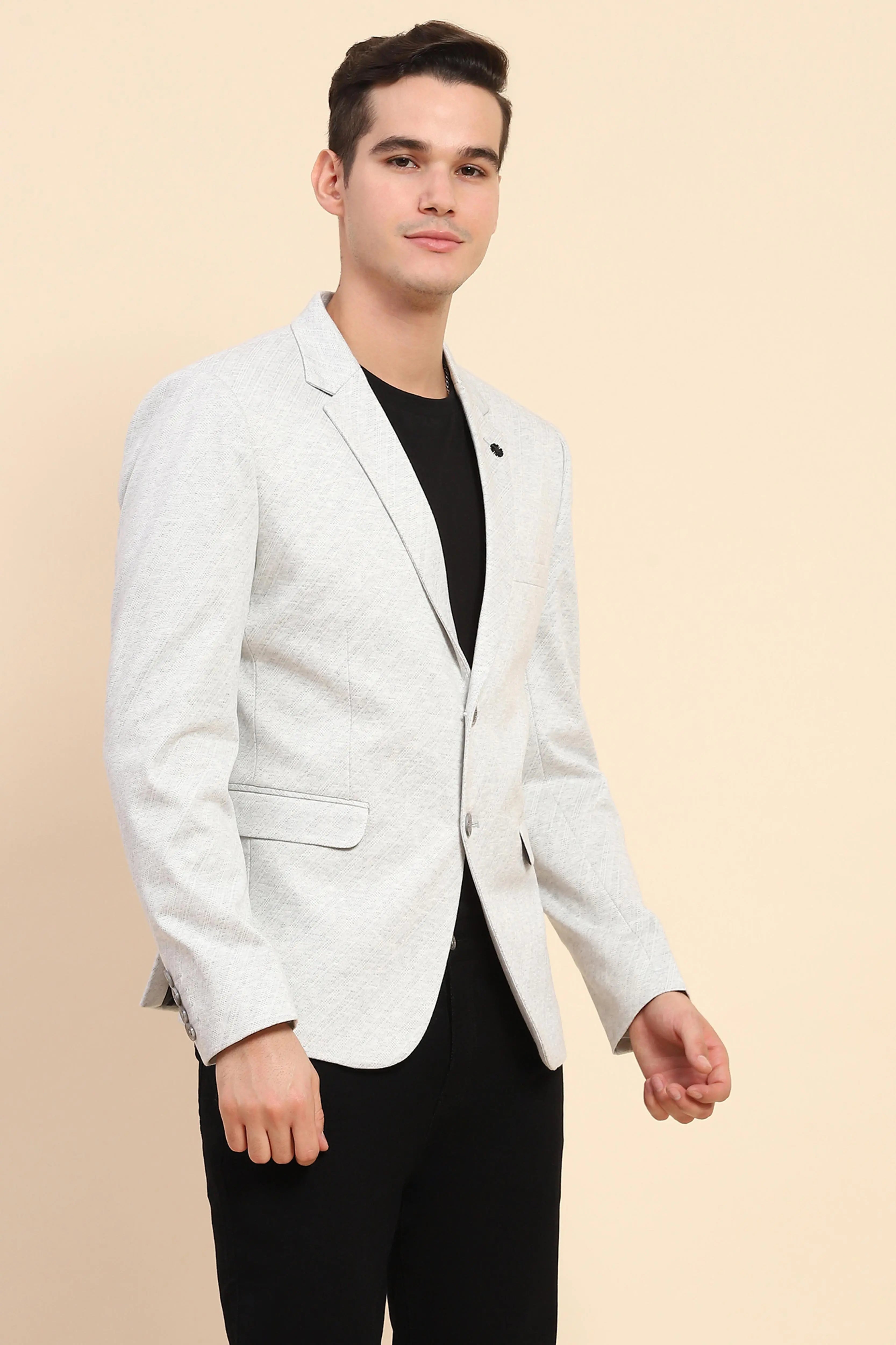 Grey  Diagonal Line Textured Coat - Global Republic