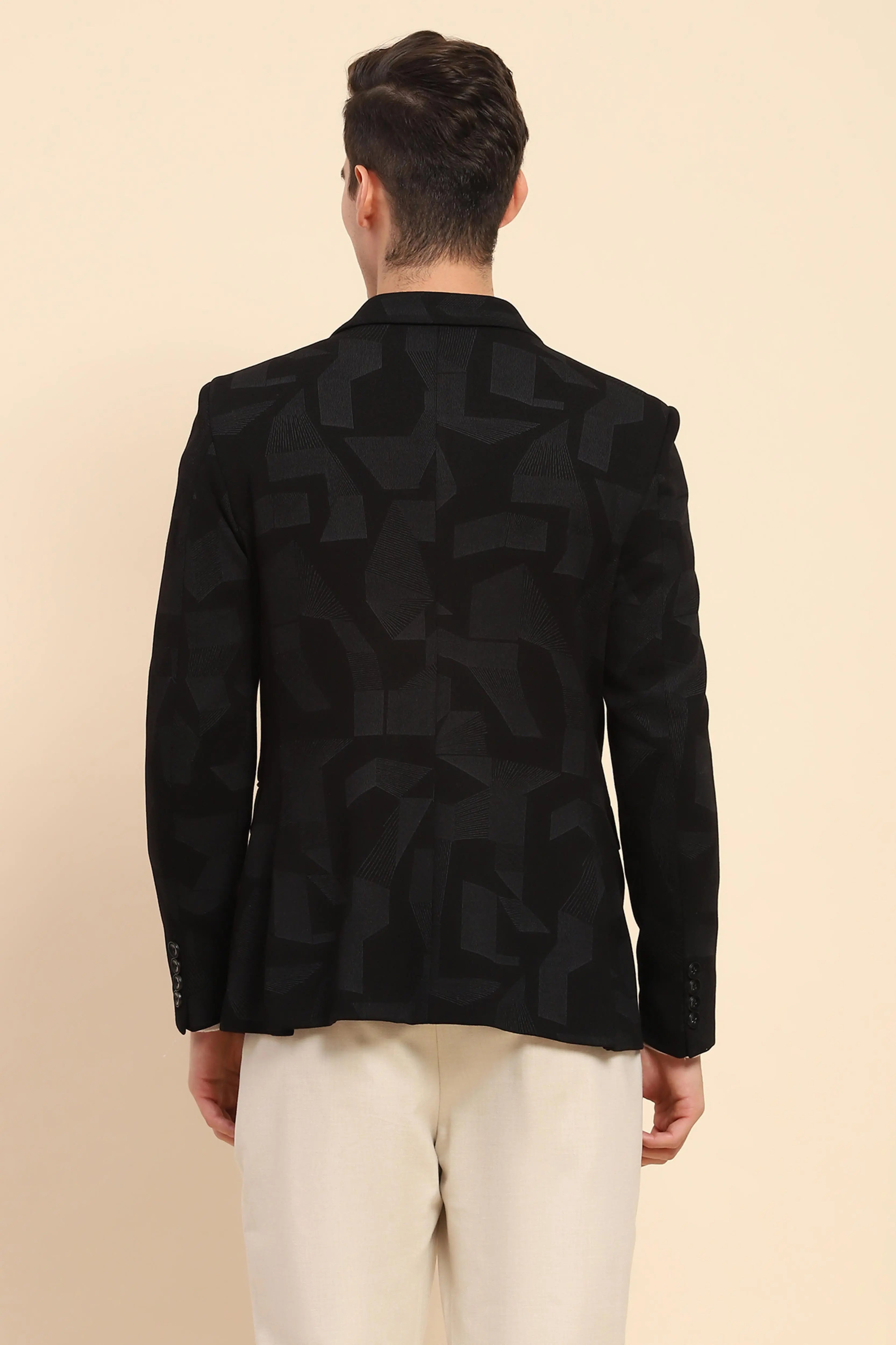 Black Cotton Blend Textured Coat - Global Republic