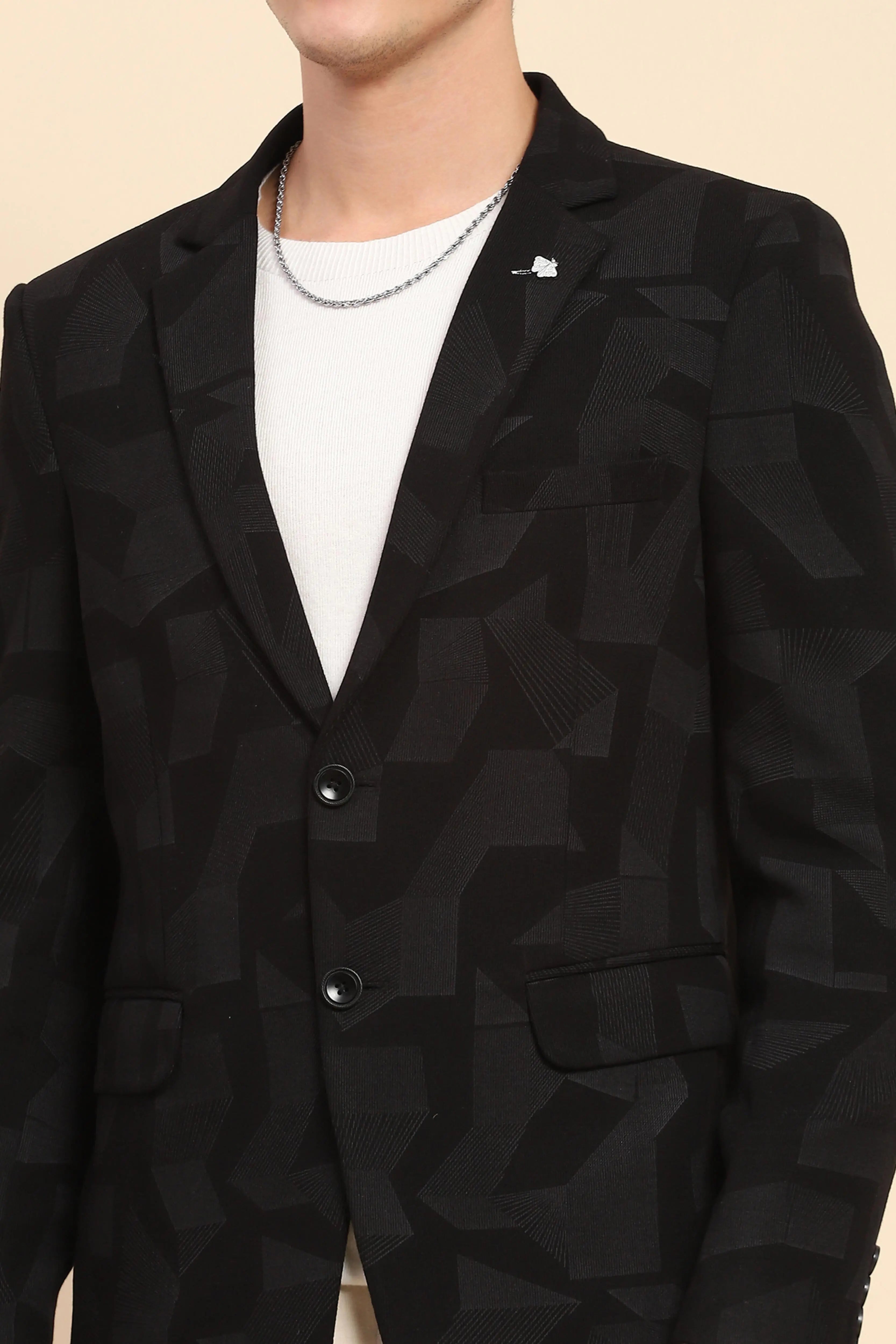 Black Cotton Blend Textured Coat - Global Republic