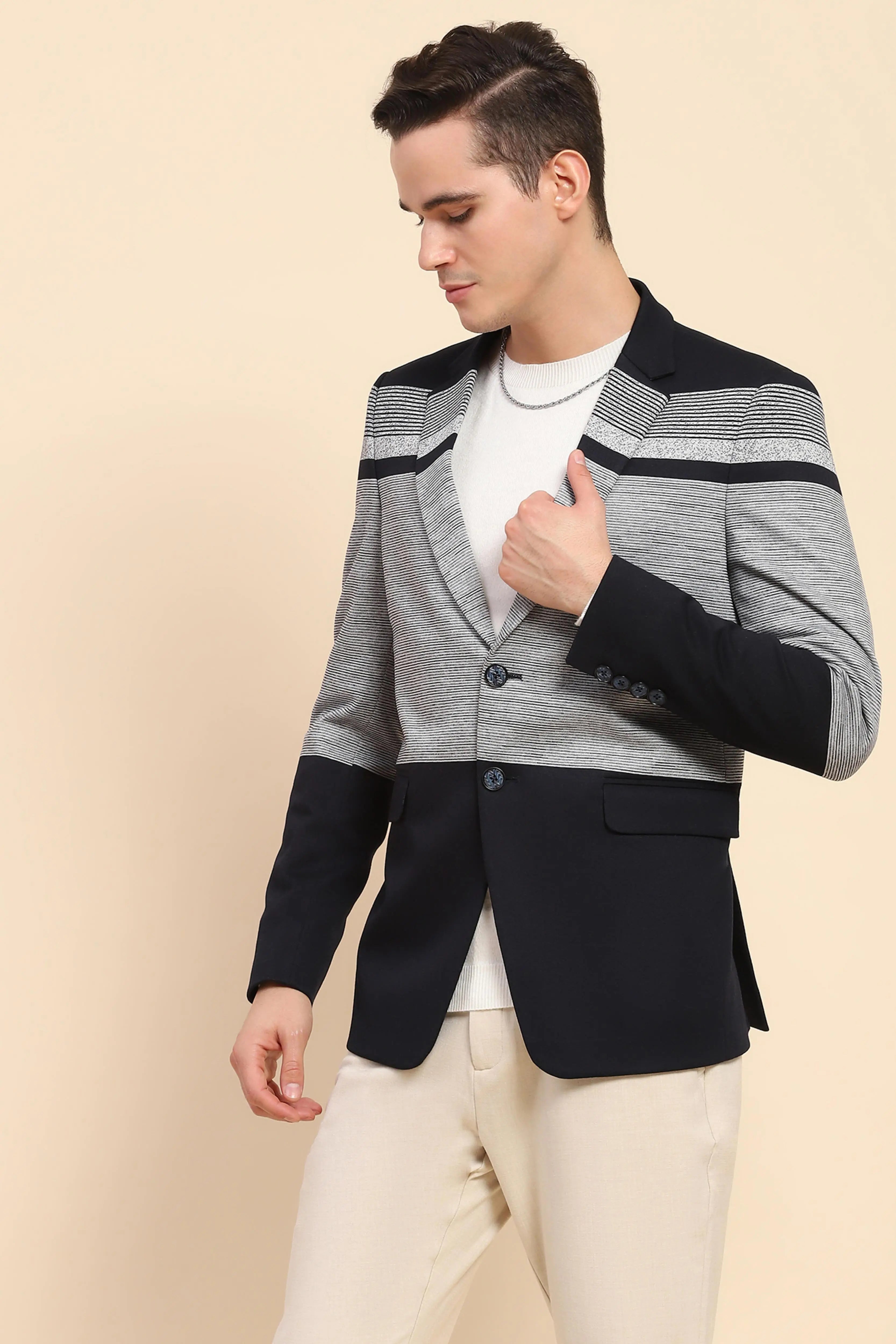 Navy  Striped Coat - Global Republic