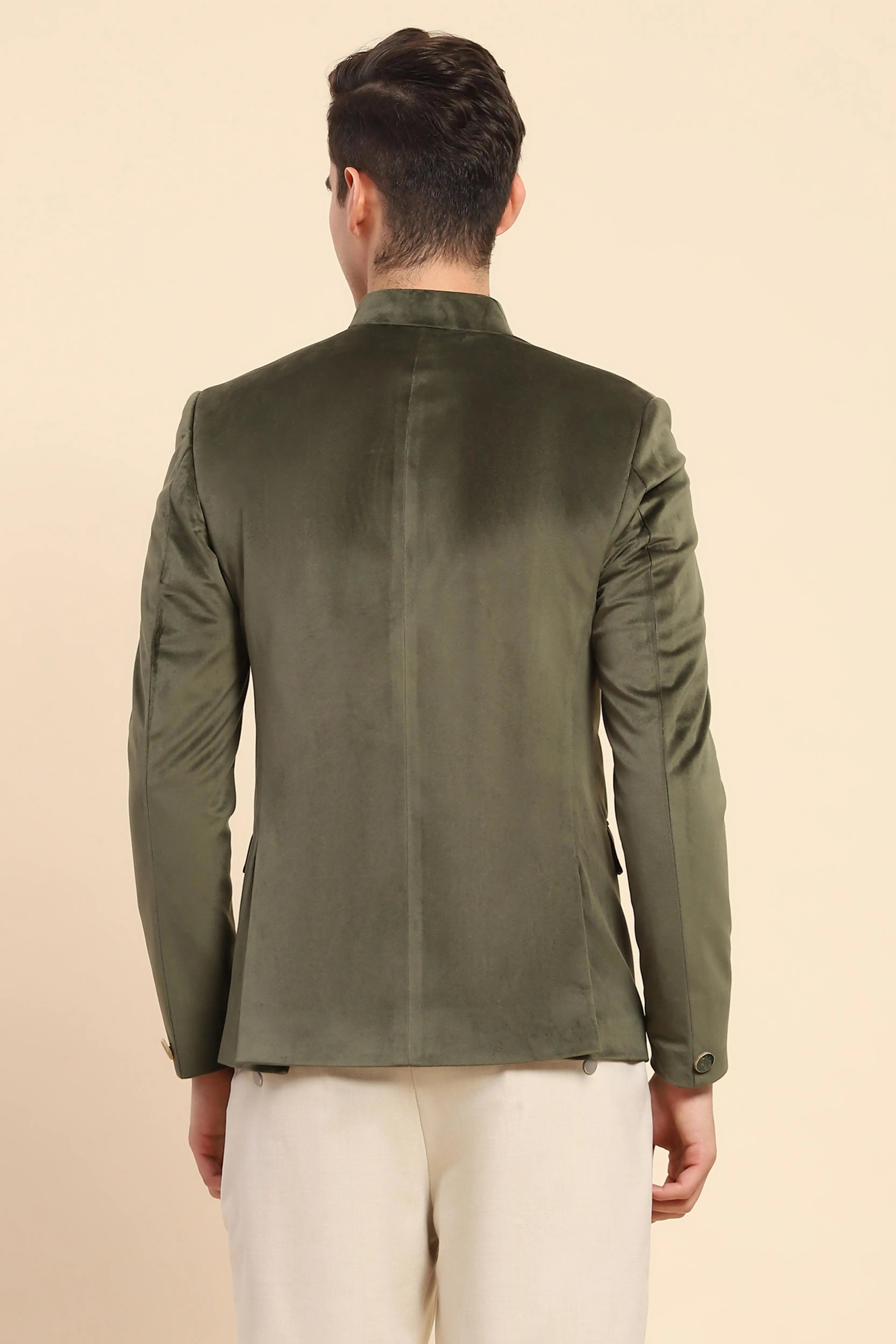 Olive Velvet Zari Embroidered Coat - Global Republic