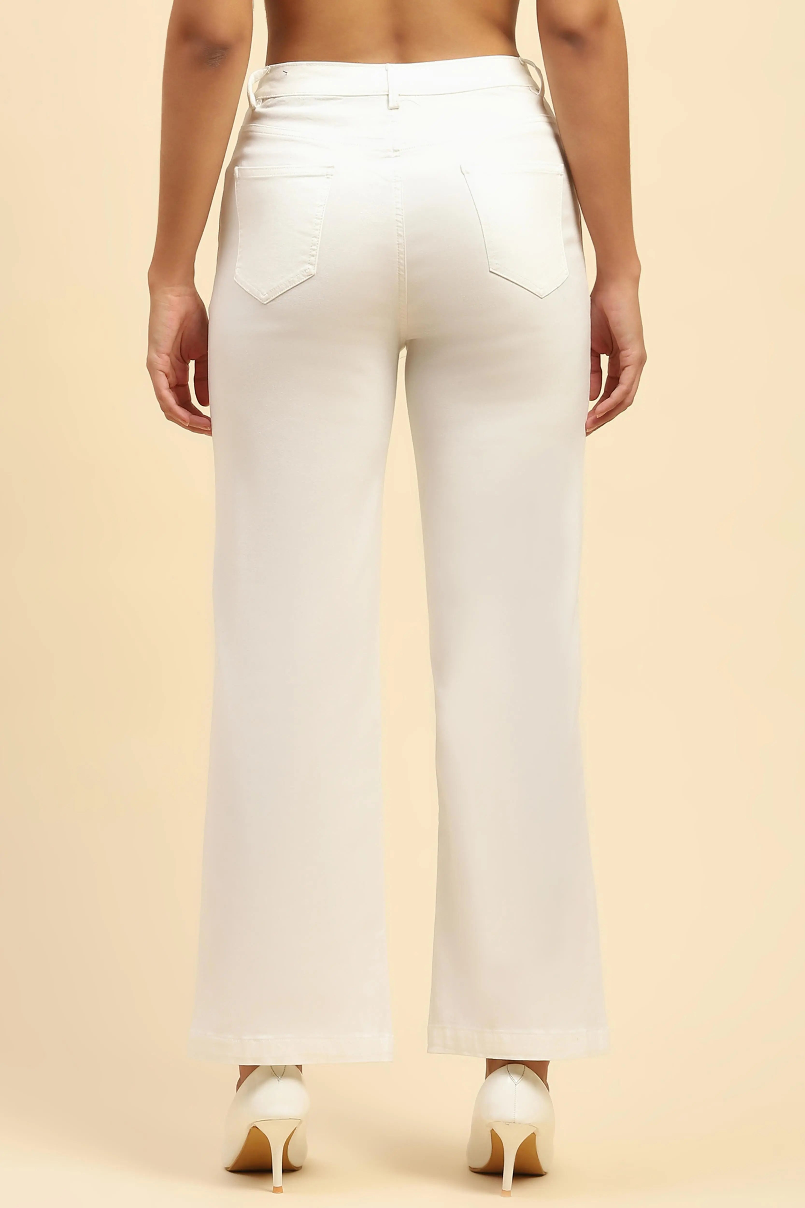 White Stretchable Loose Fit Trouser - Global Republic