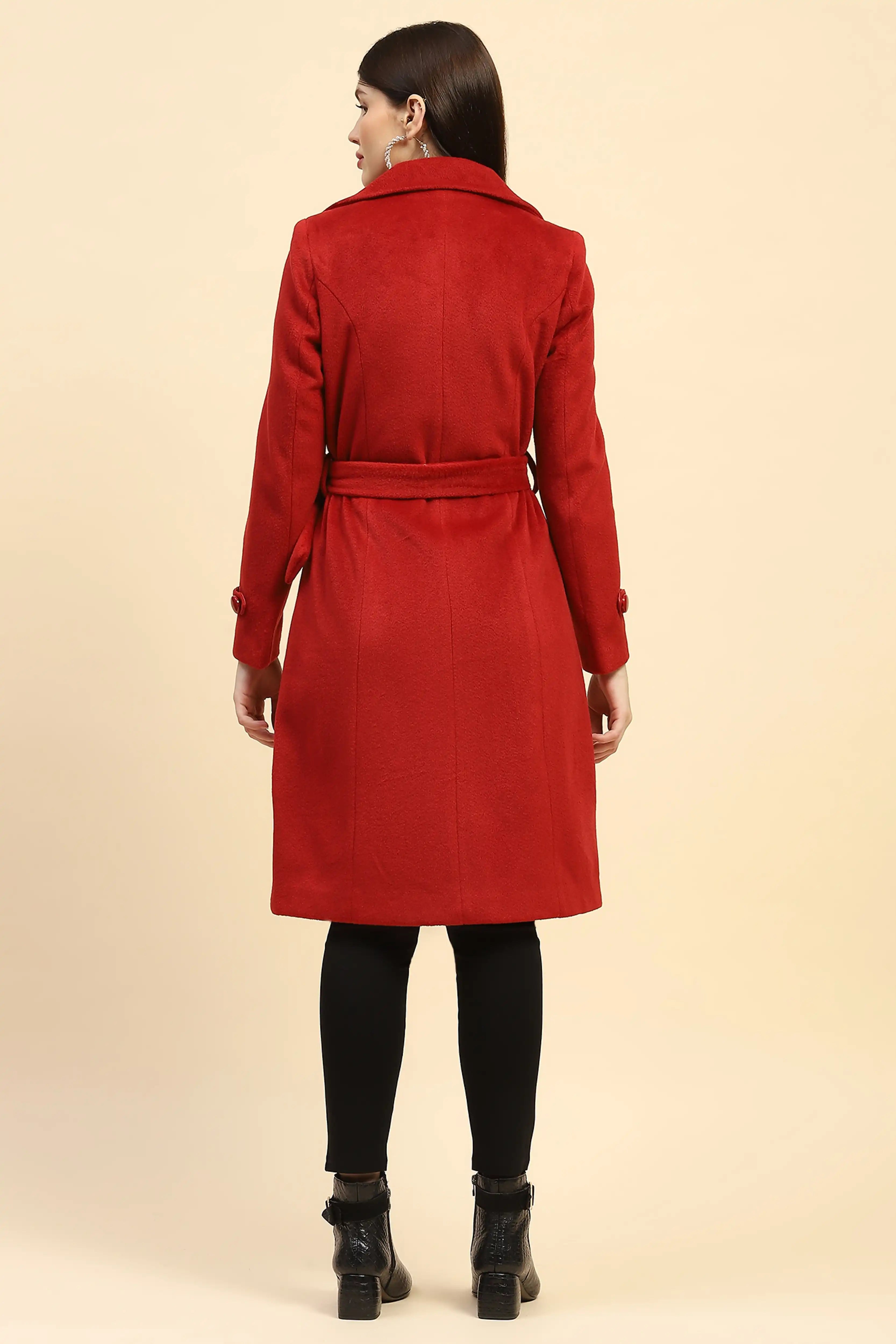 Maroon Solid Long Winter Coat