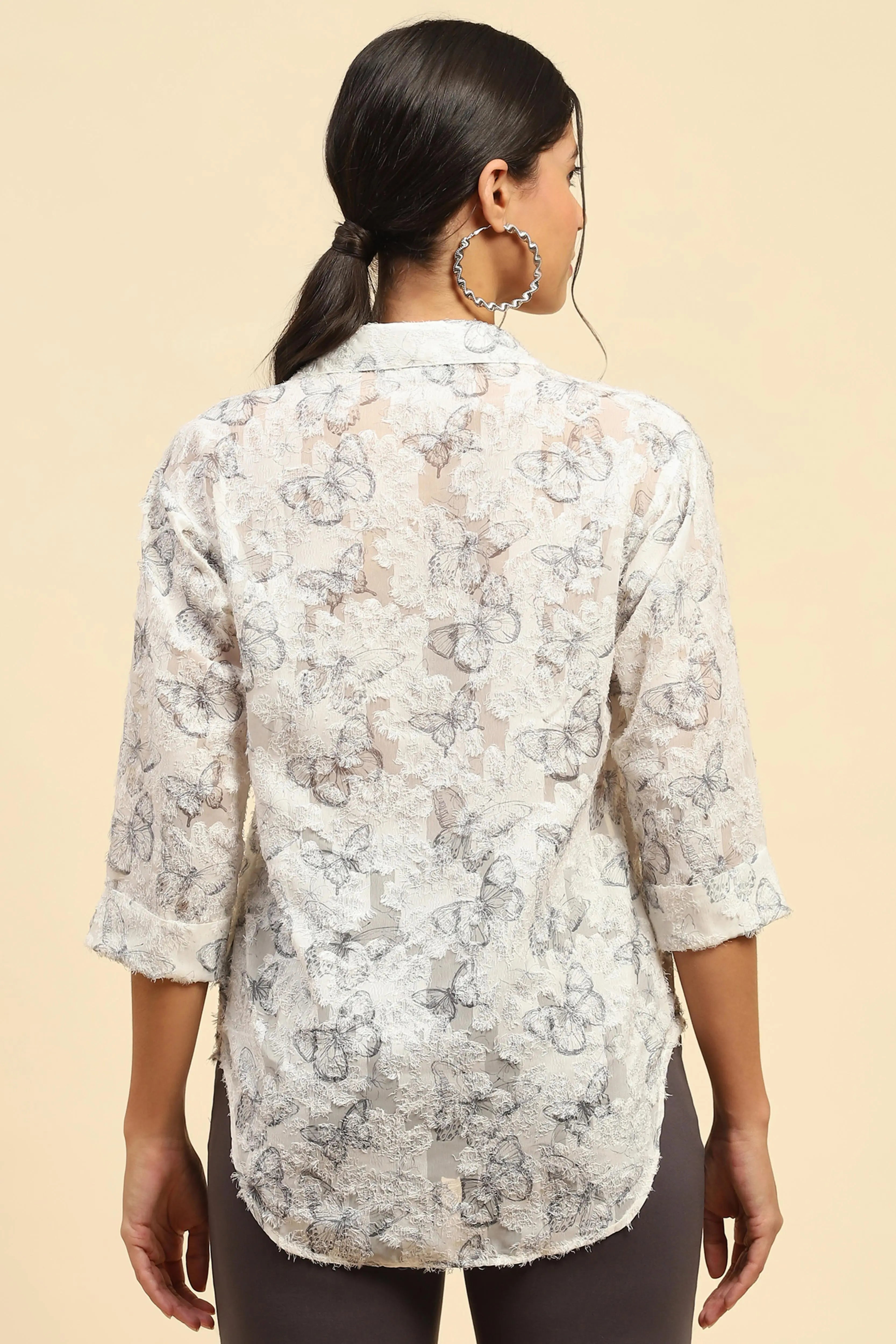 White Butterfly Print  Top - Global Republic