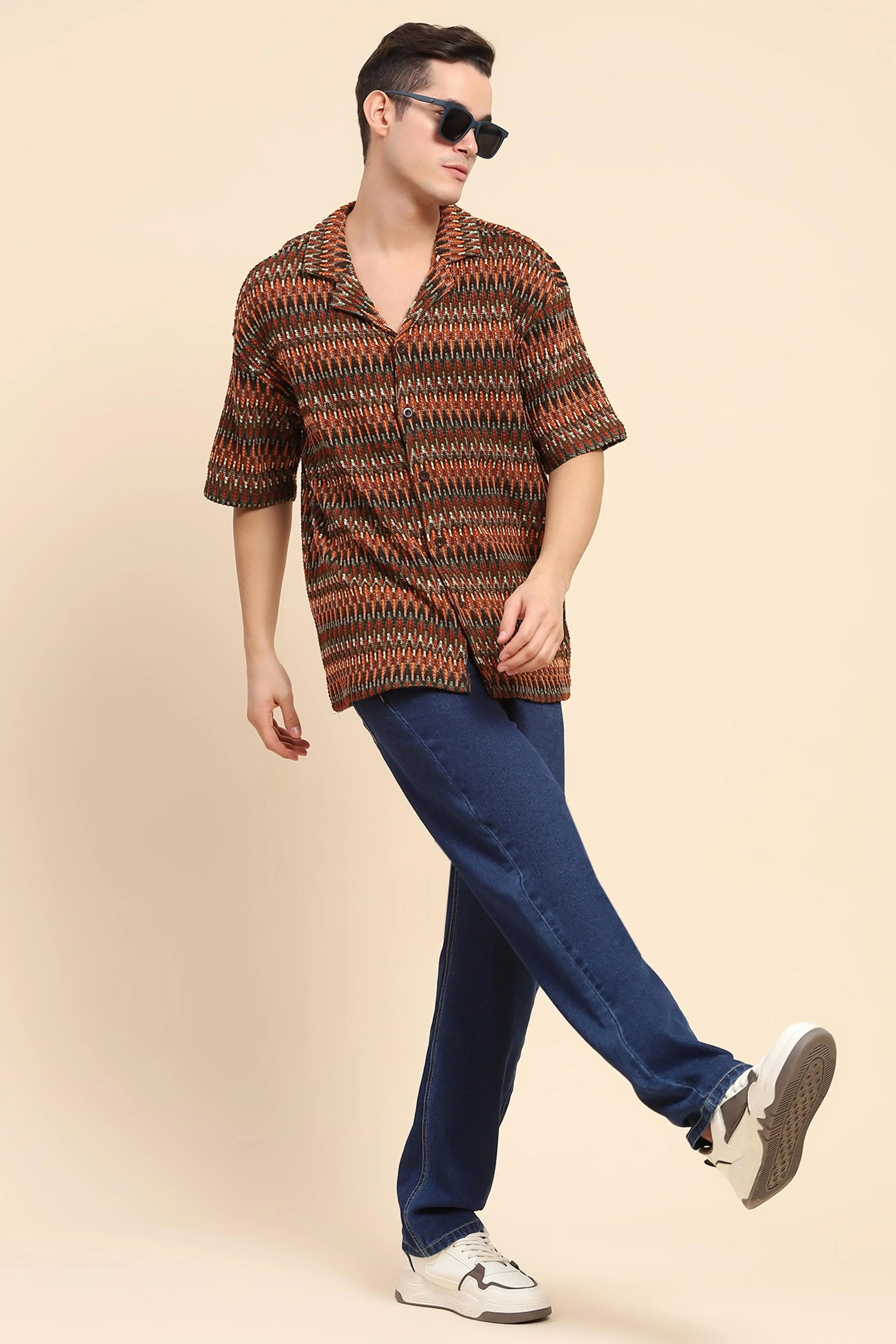 Multi  Textured Oversized Shirt - Global Republic