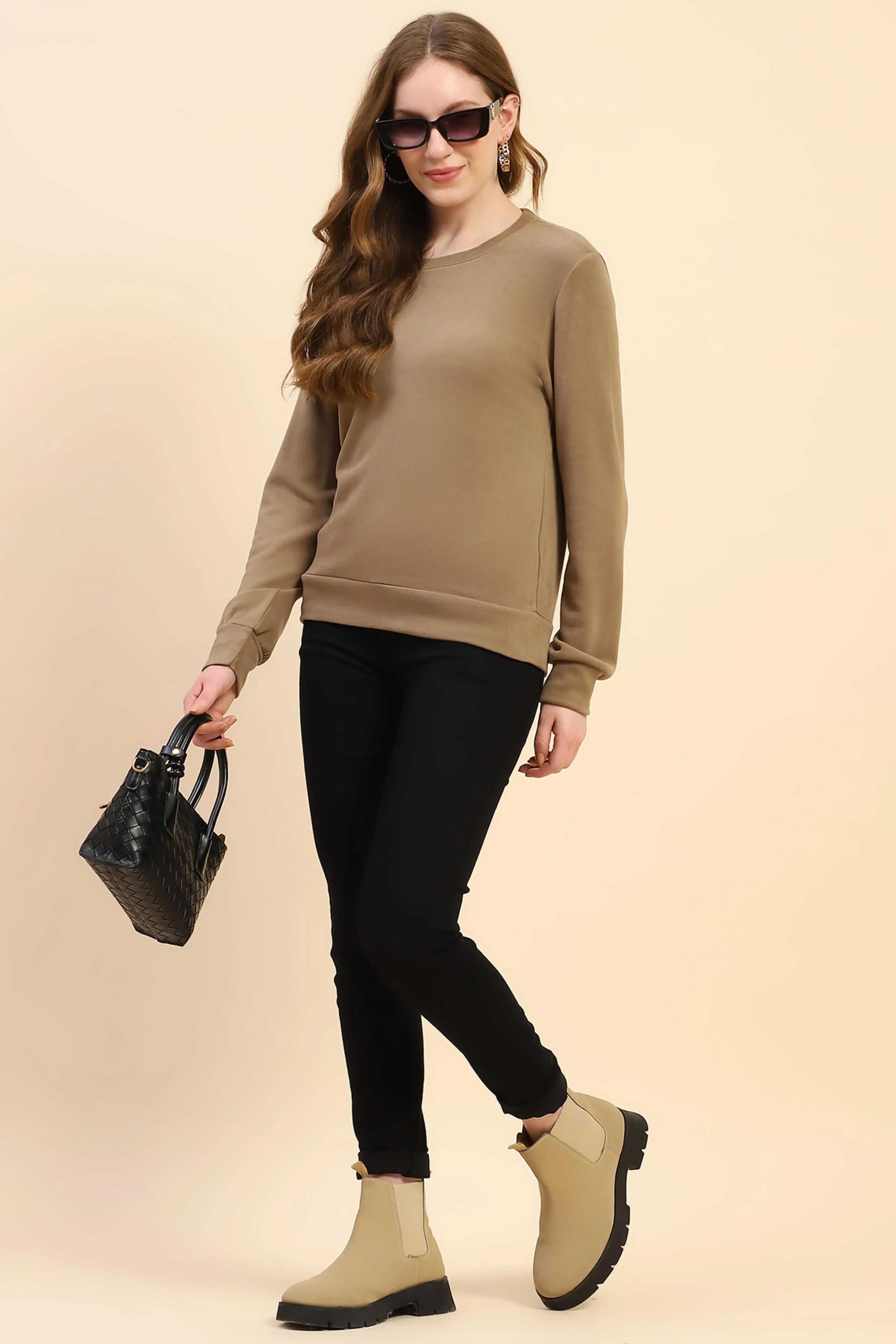Brown Silk Blend Ultra Soft Sweatshirt - Global Republic