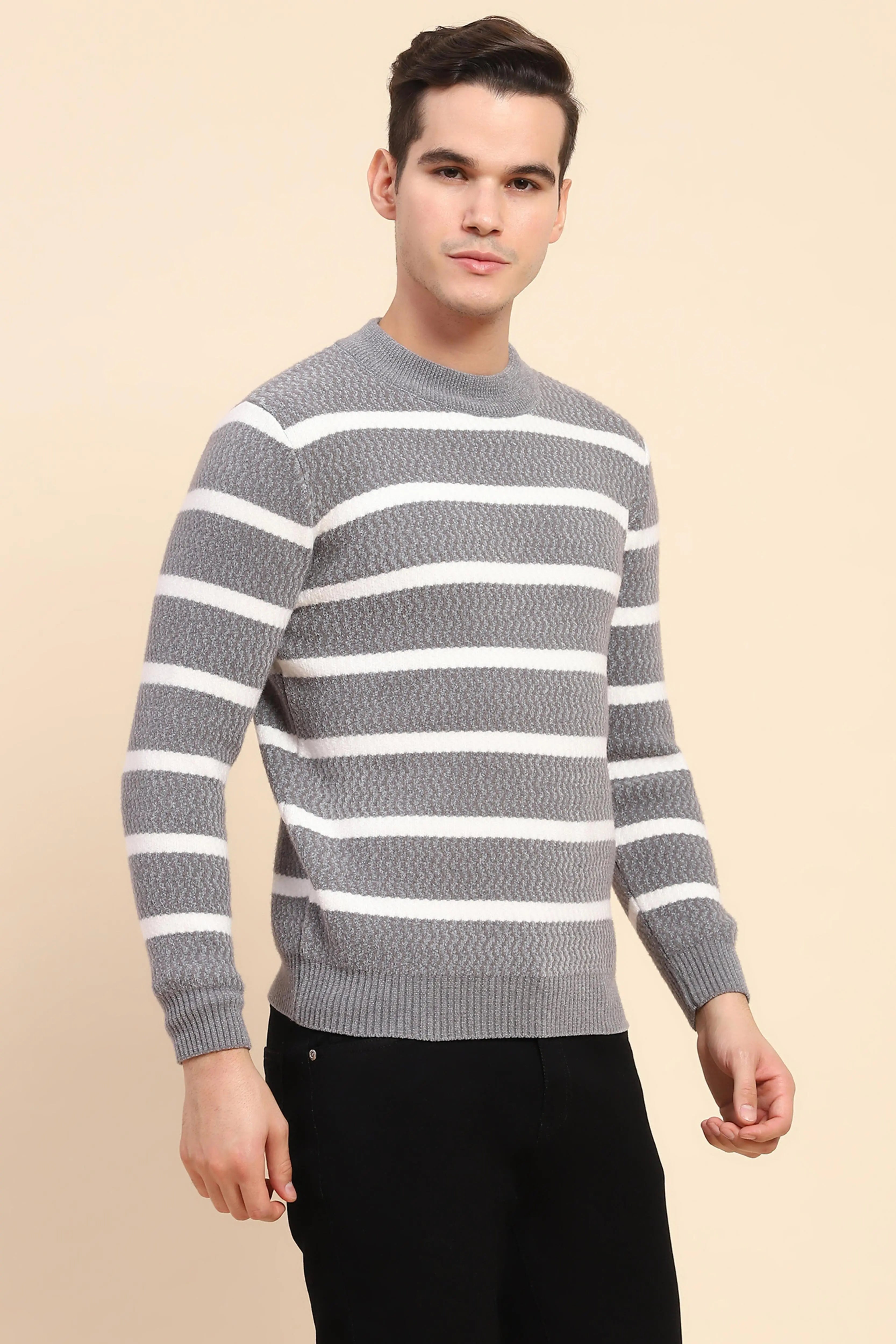 Grey  Striped Pullover - Global Republic