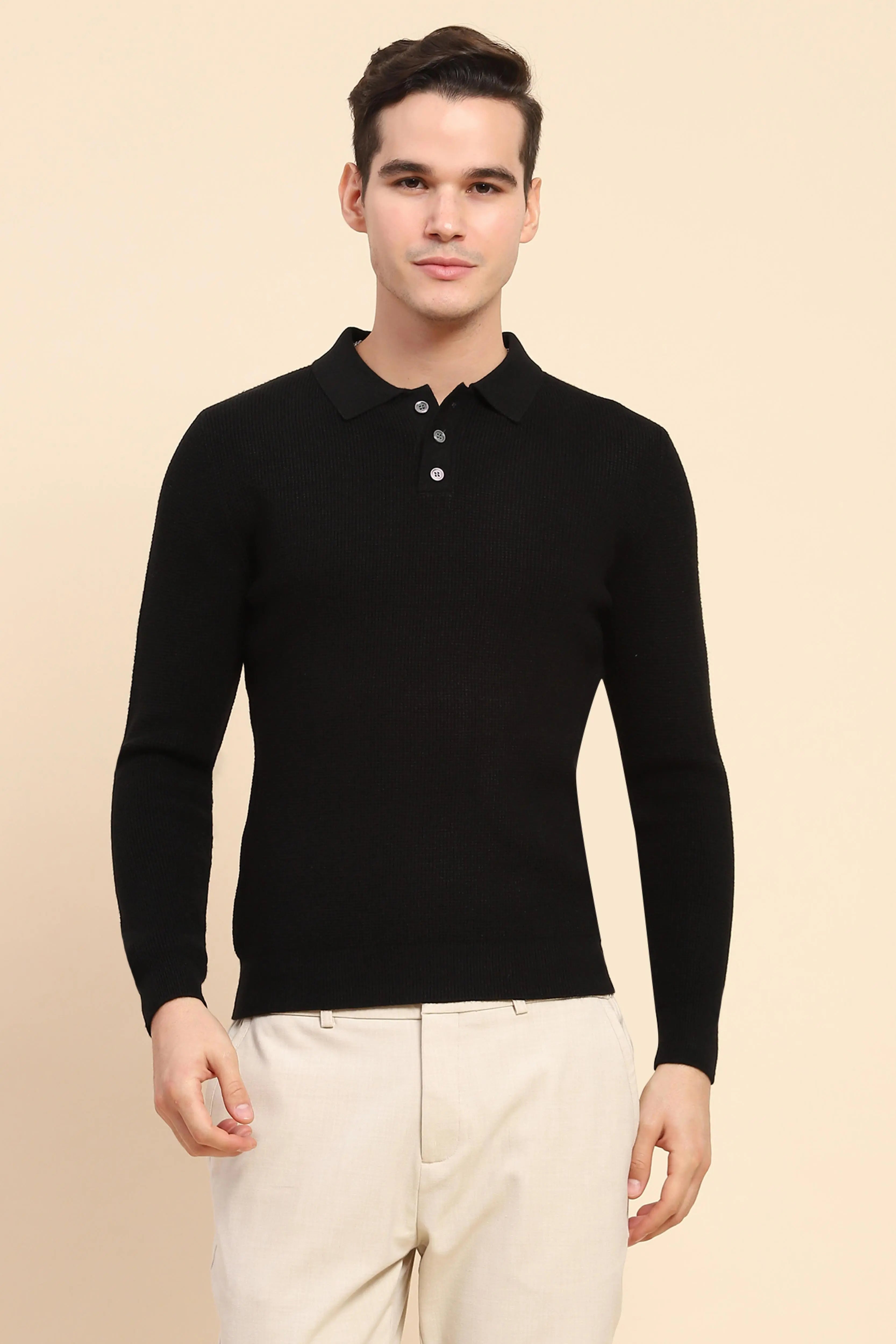 Black  Knit Winter Wear Pullover - Global Republic