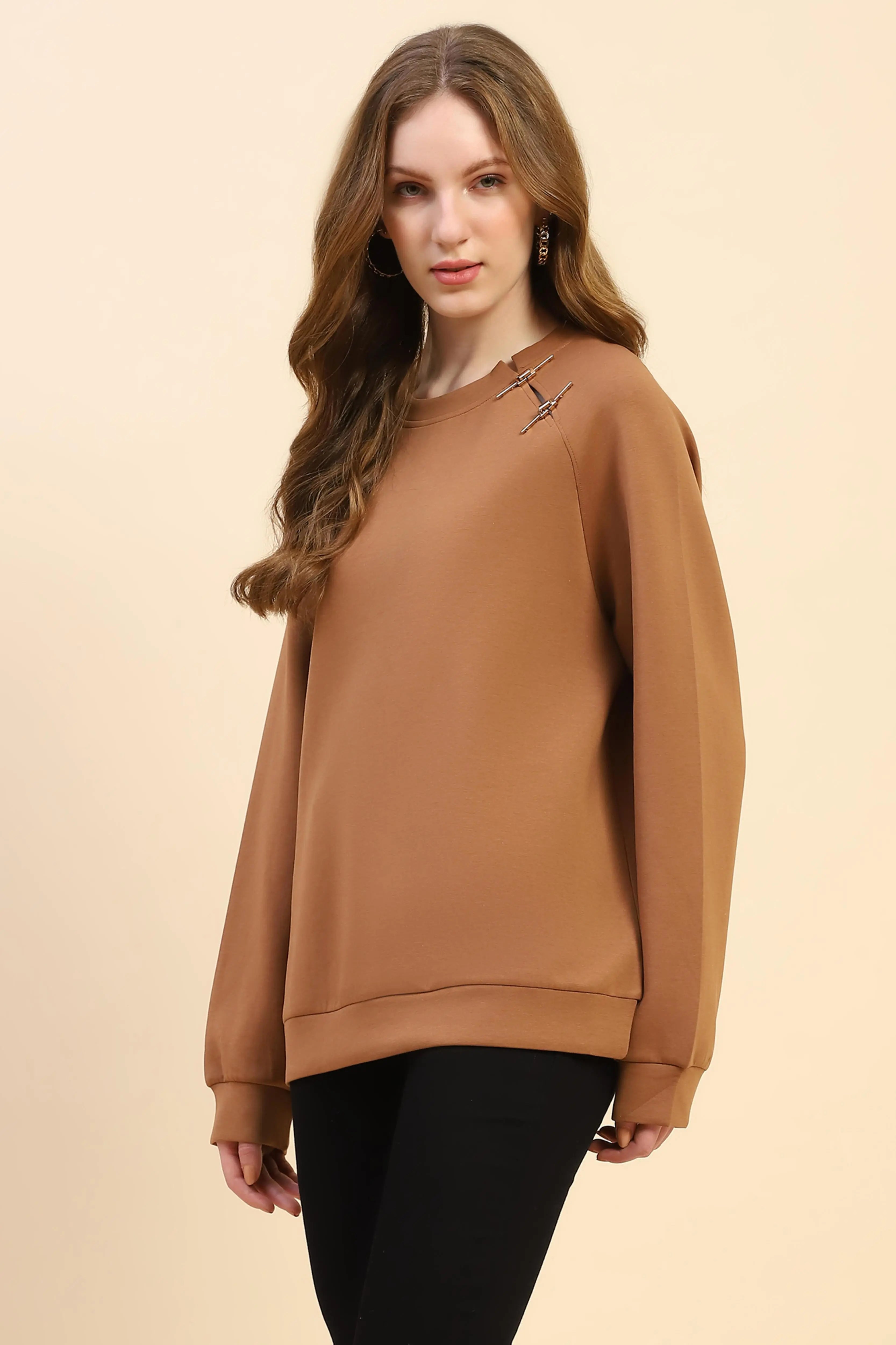 Brown Back Embroidered  Loose Fit Sweatshirt - Global Republic