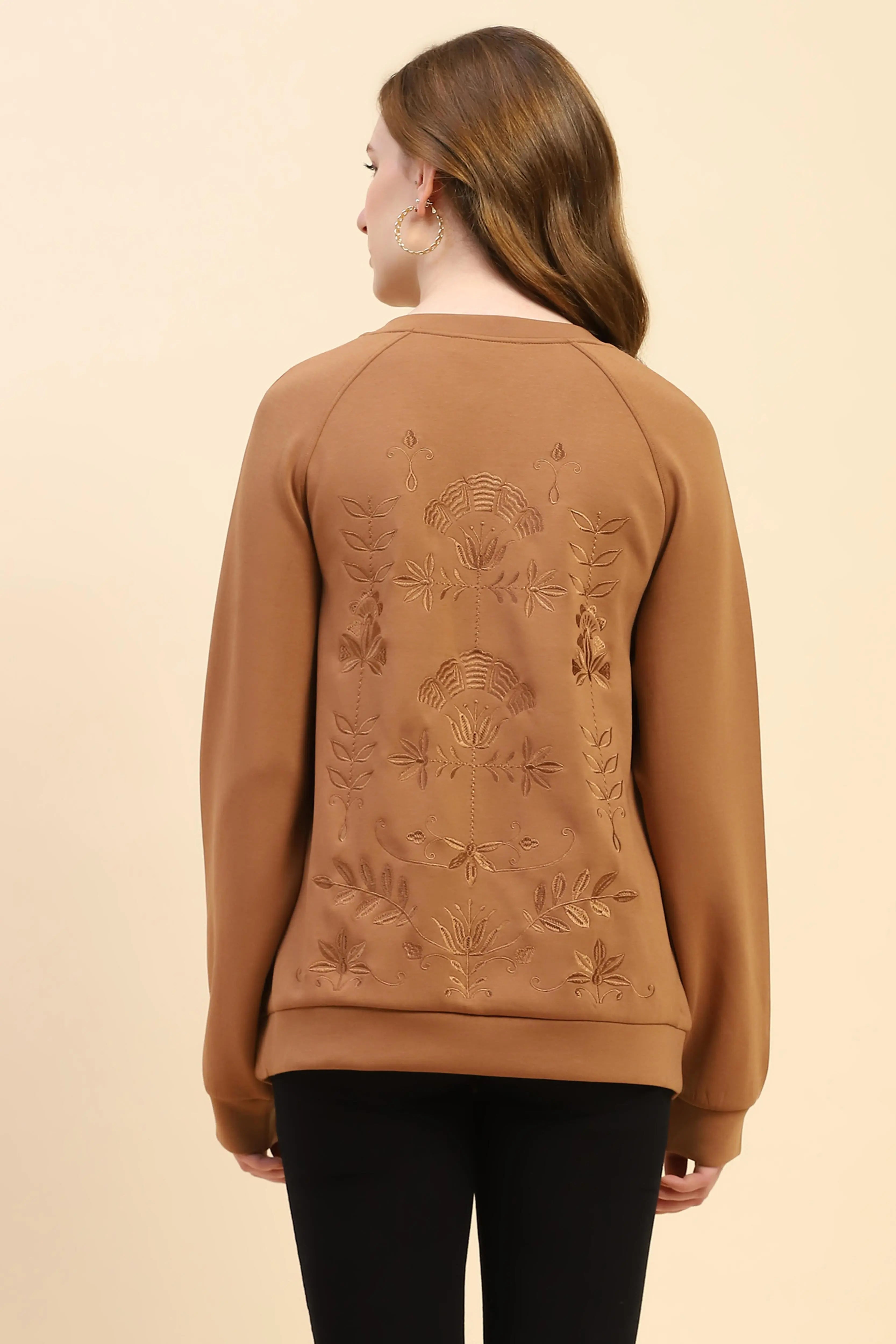 Brown Back Embroidered  Loose Fit Sweatshirt - Global Republic