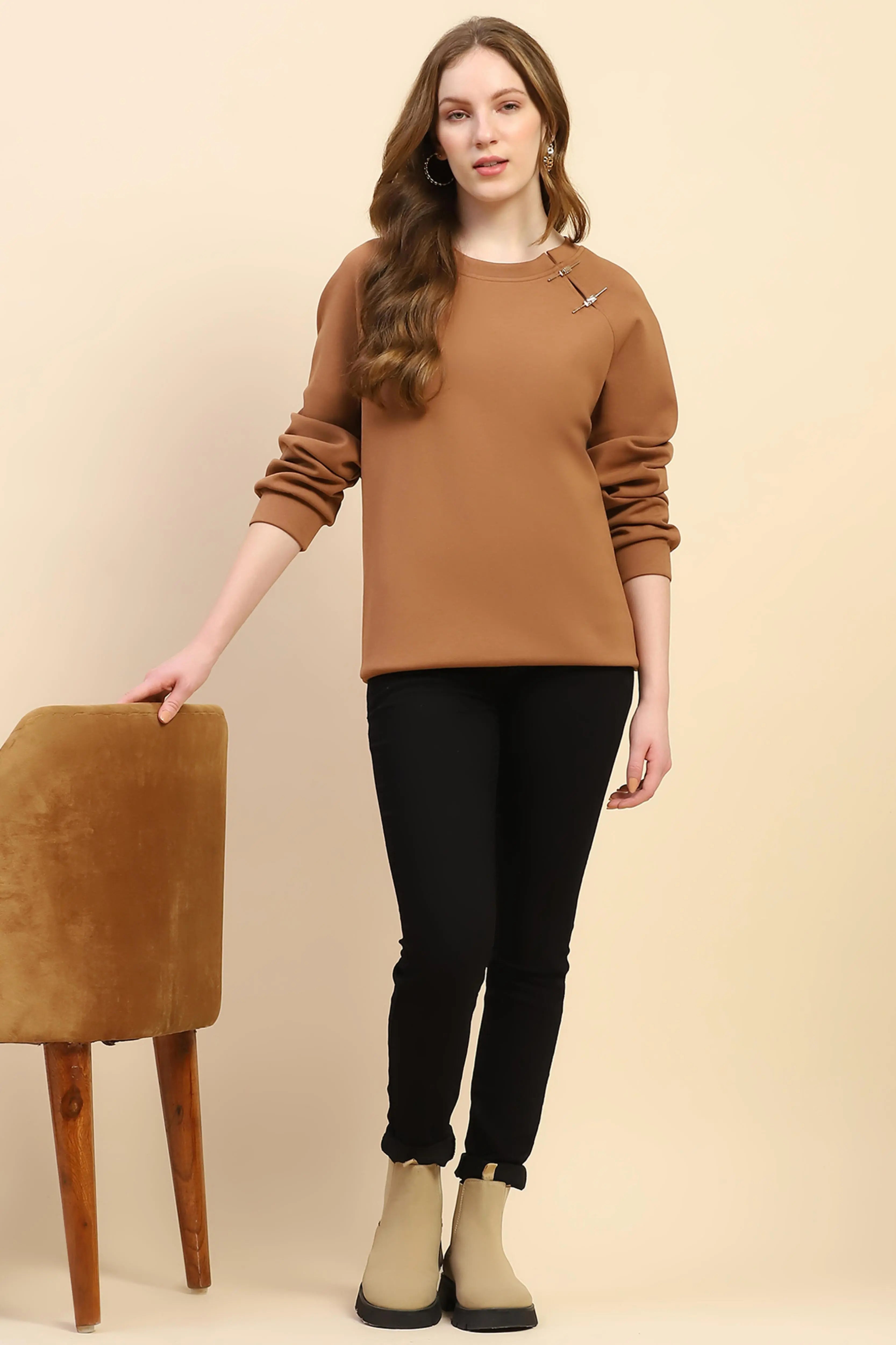 Brown Back Embroidered  Loose Fit Sweatshirt - Global Republic