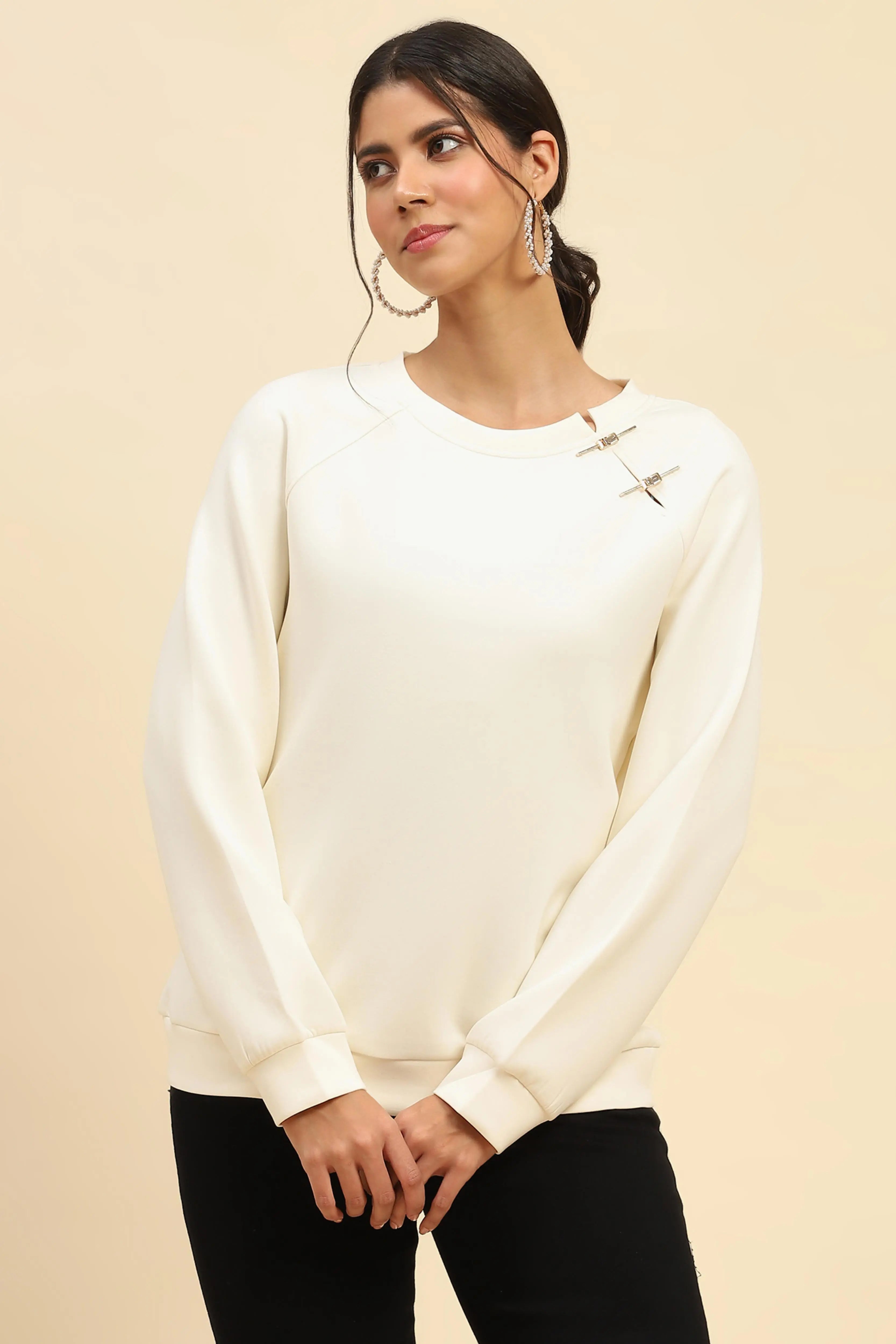 White Back Embroidered  Relaxed Fit Sweatshirt - Global Republic