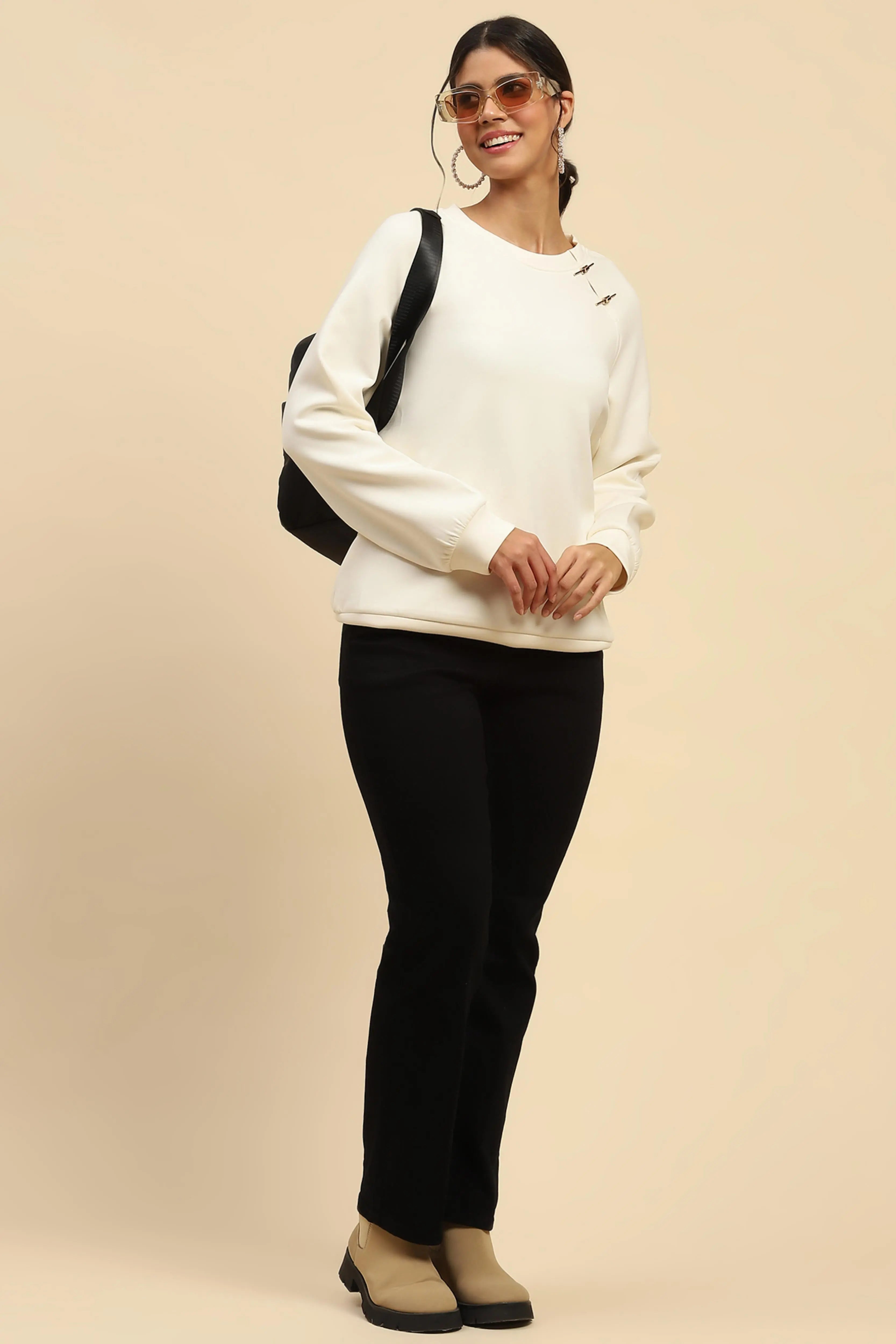 White Back Embroidered  Relaxed Fit Sweatshirt - Global Republic