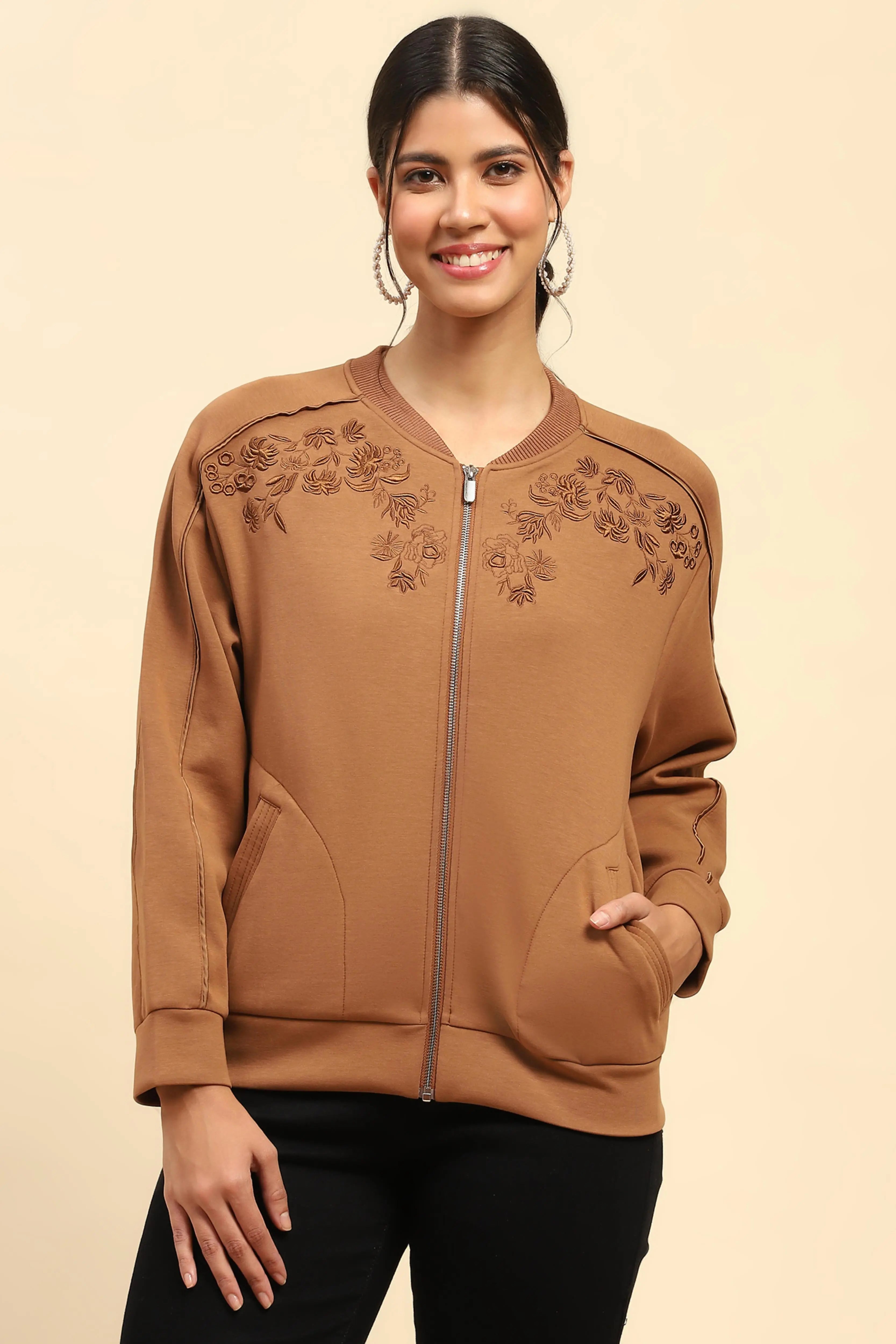 Tan Embroidered  Sweatshirt - Global Republic
