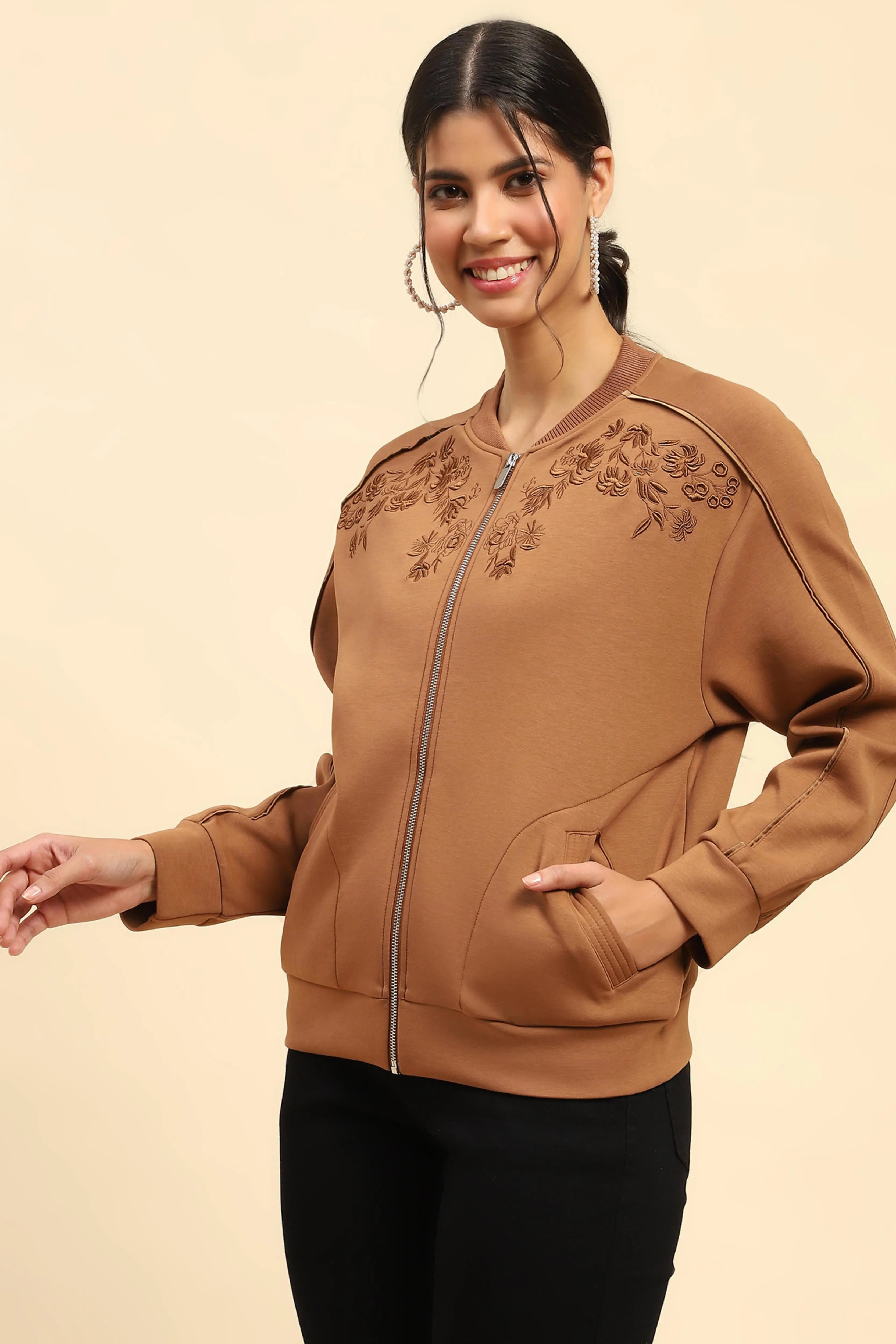 Tan Embroidered  Sweatshirt - Global Republic