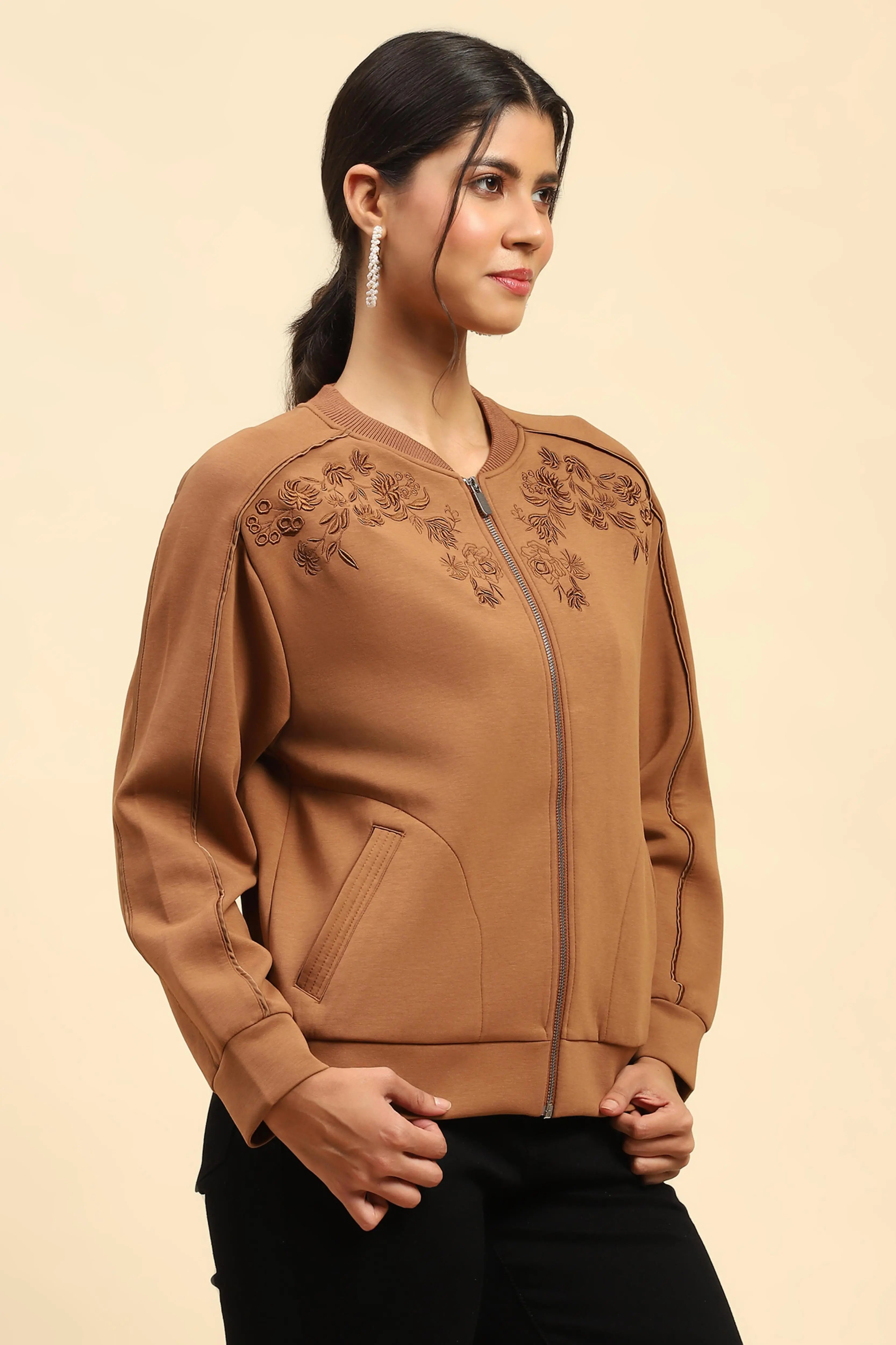 Tan Embroidered  Sweatshirt - Global Republic