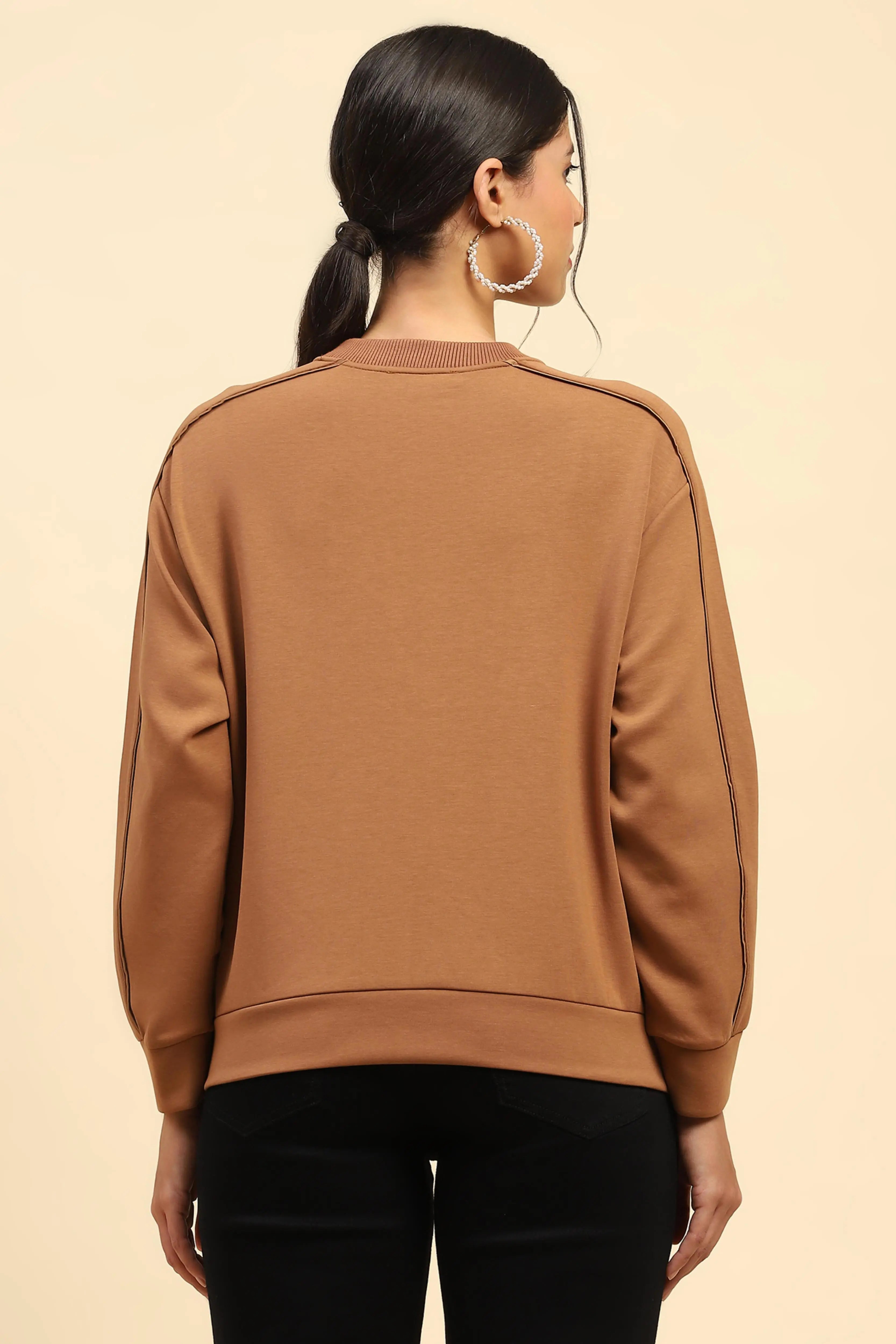 Tan Embroidered  Sweatshirt - Global Republic