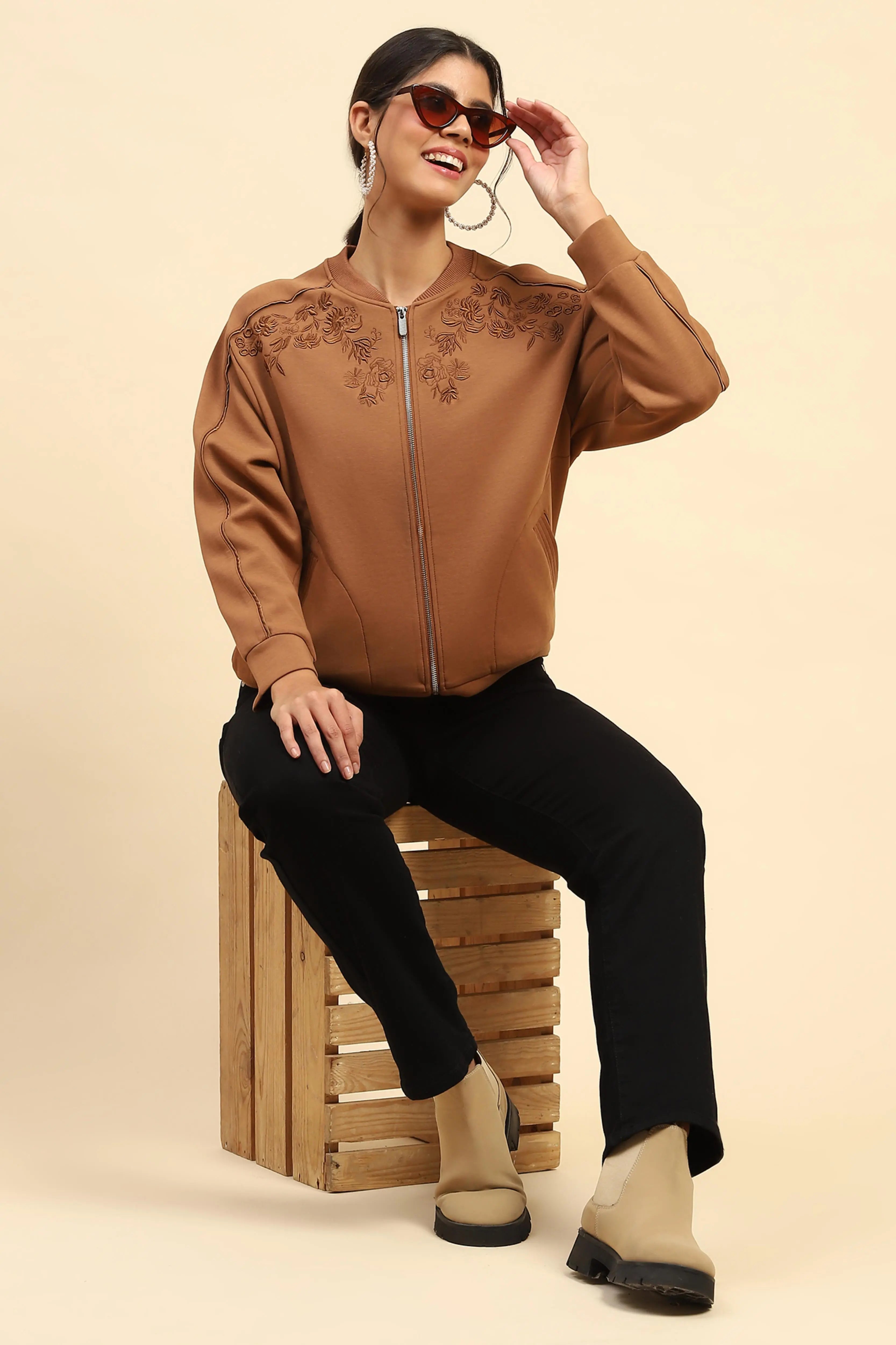 Tan Embroidered  Sweatshirt - Global Republic