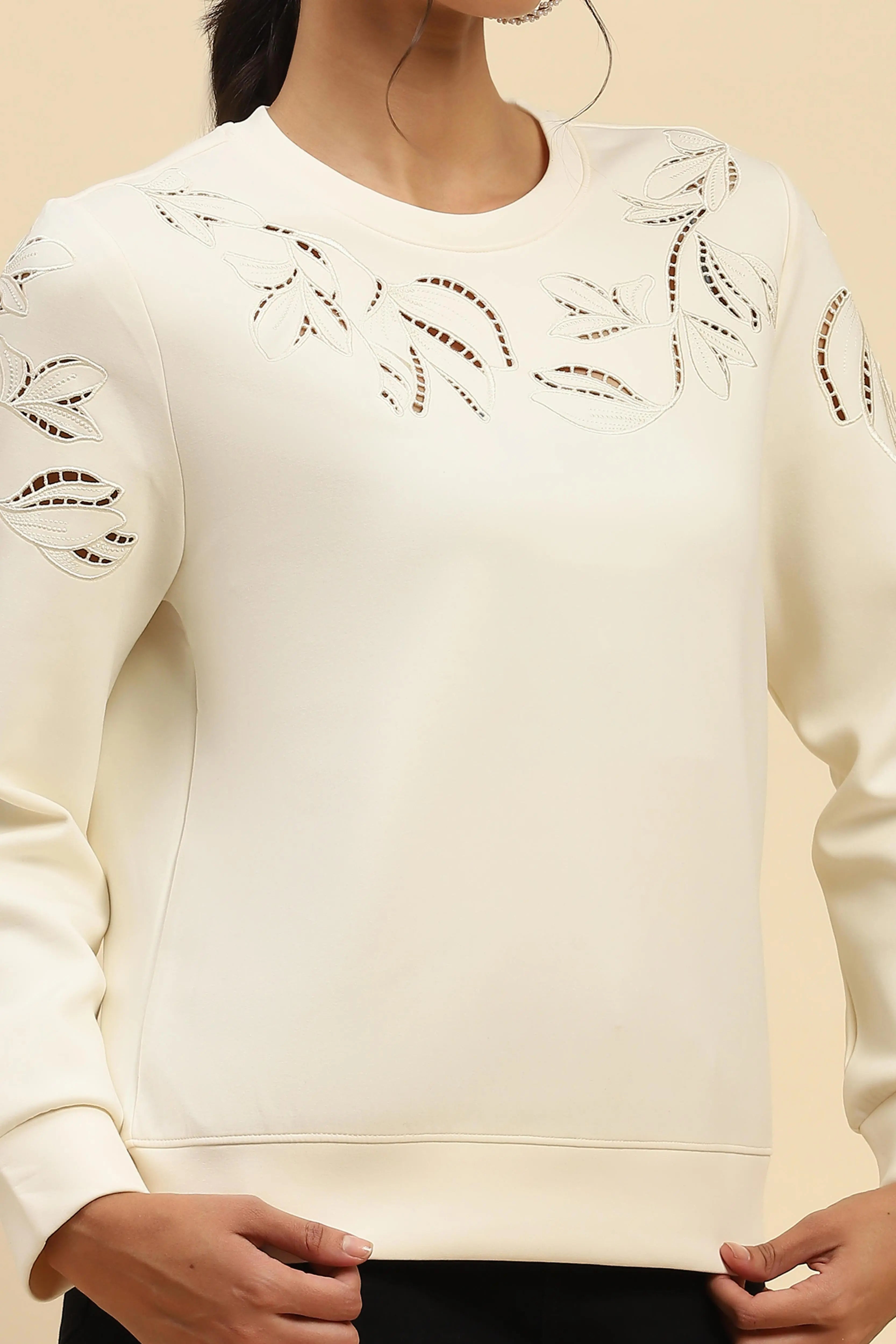 White Cut Work  Sweatshirt - Global Republic