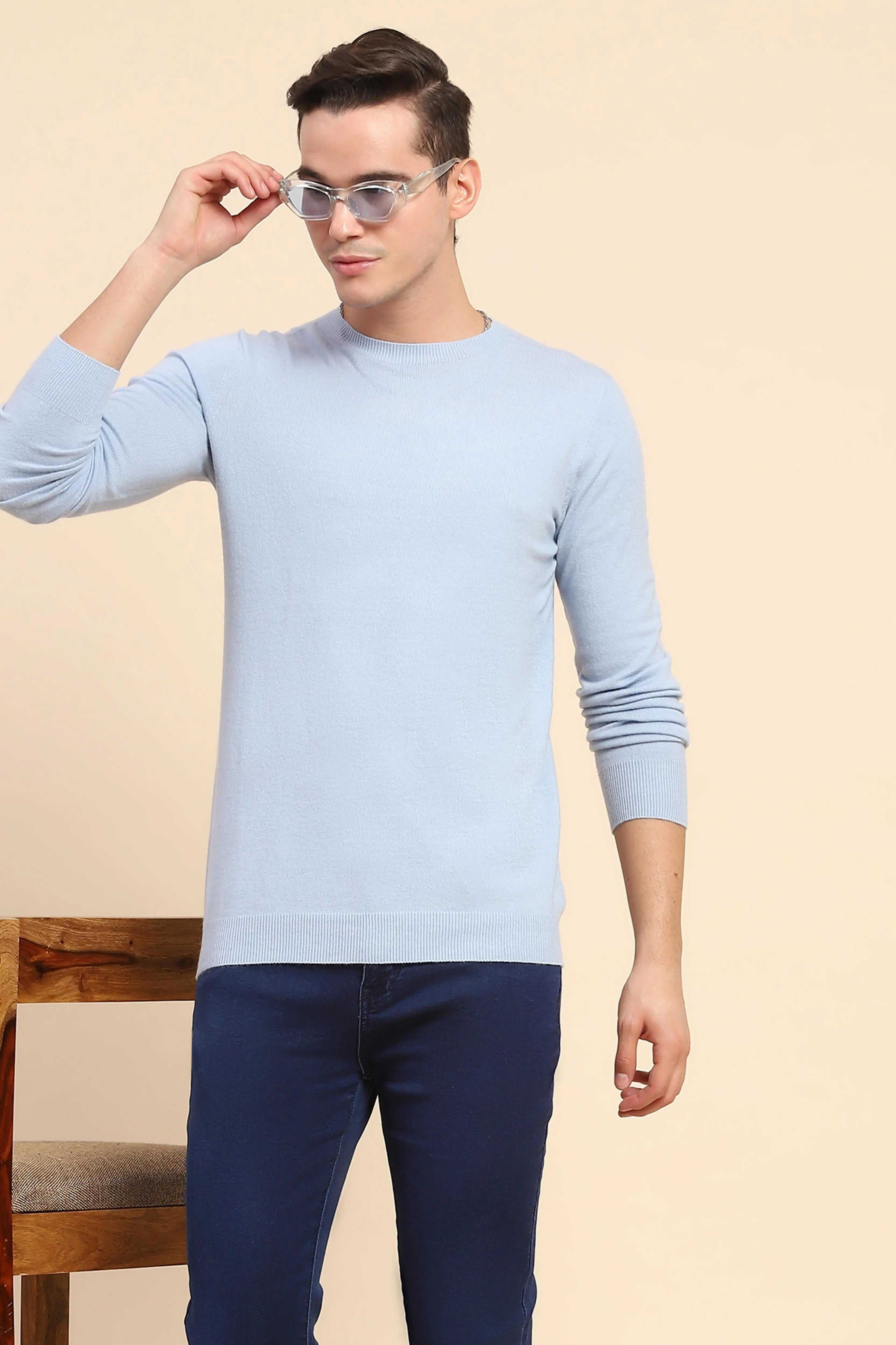 Sky Blue Wool Blend Pullover - Global Republic