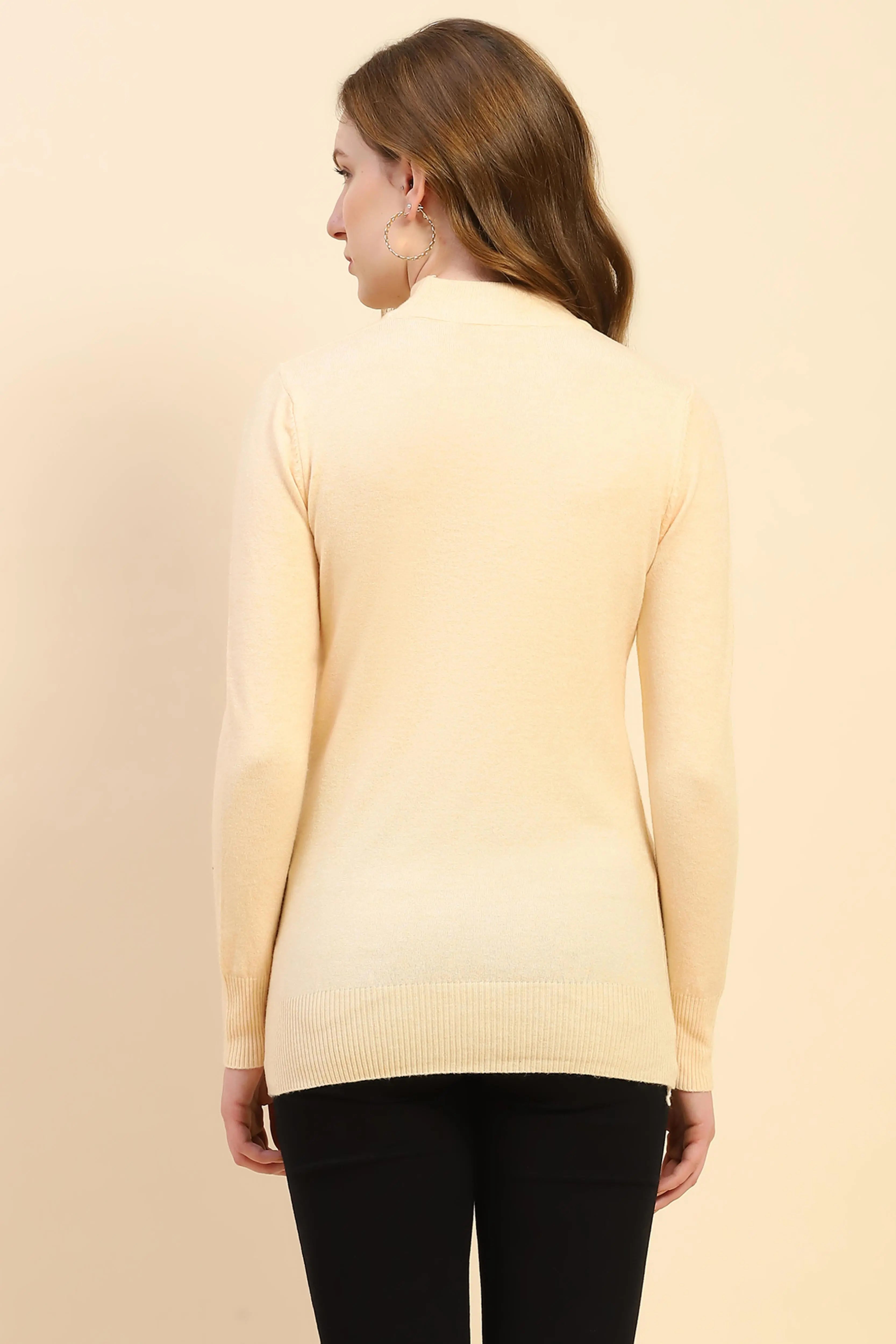 Cream Solid Wool Blend Pullover - Global Republic