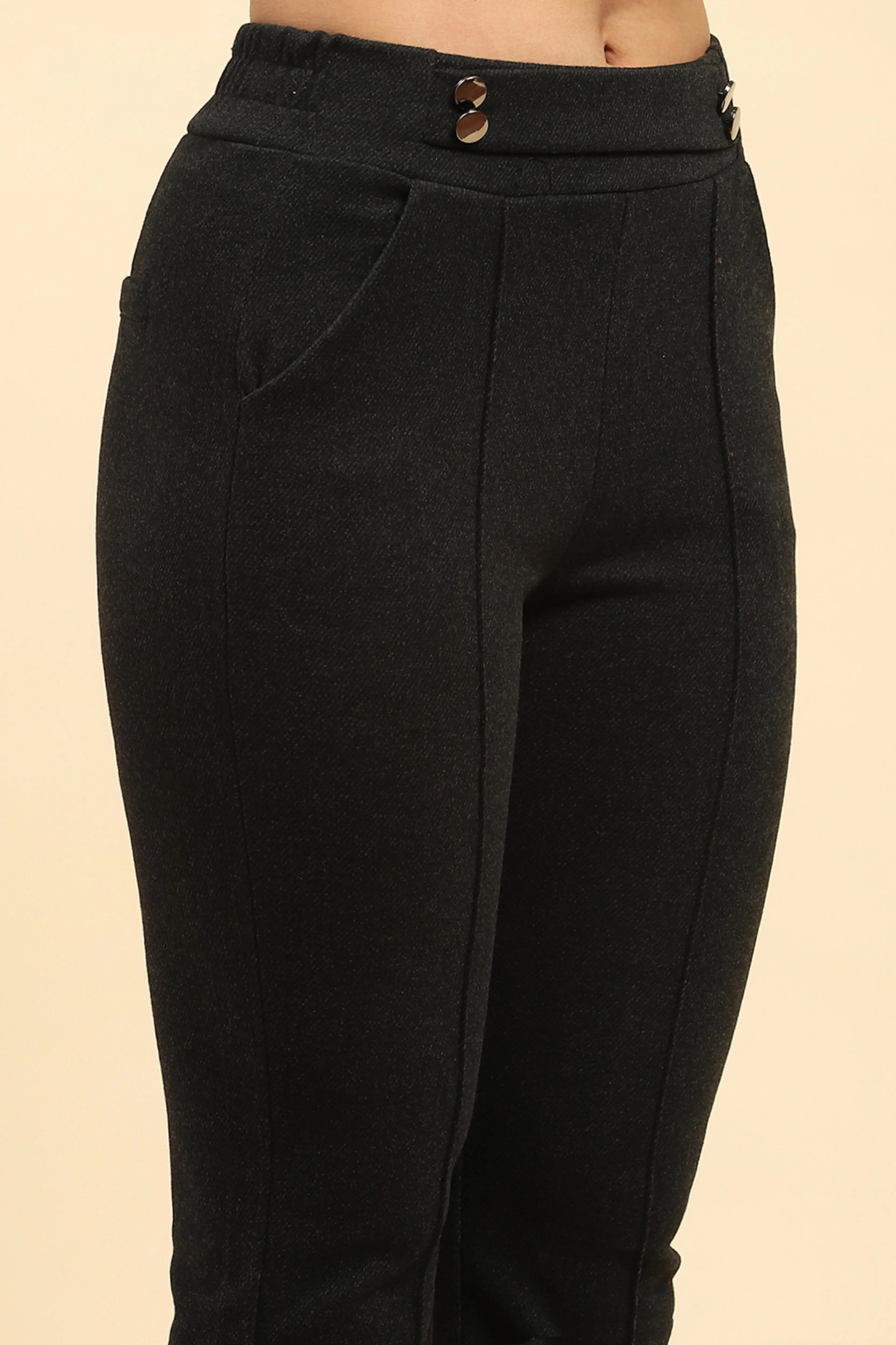 Black Solid  Viscose Winter Trouser - Global Republic
