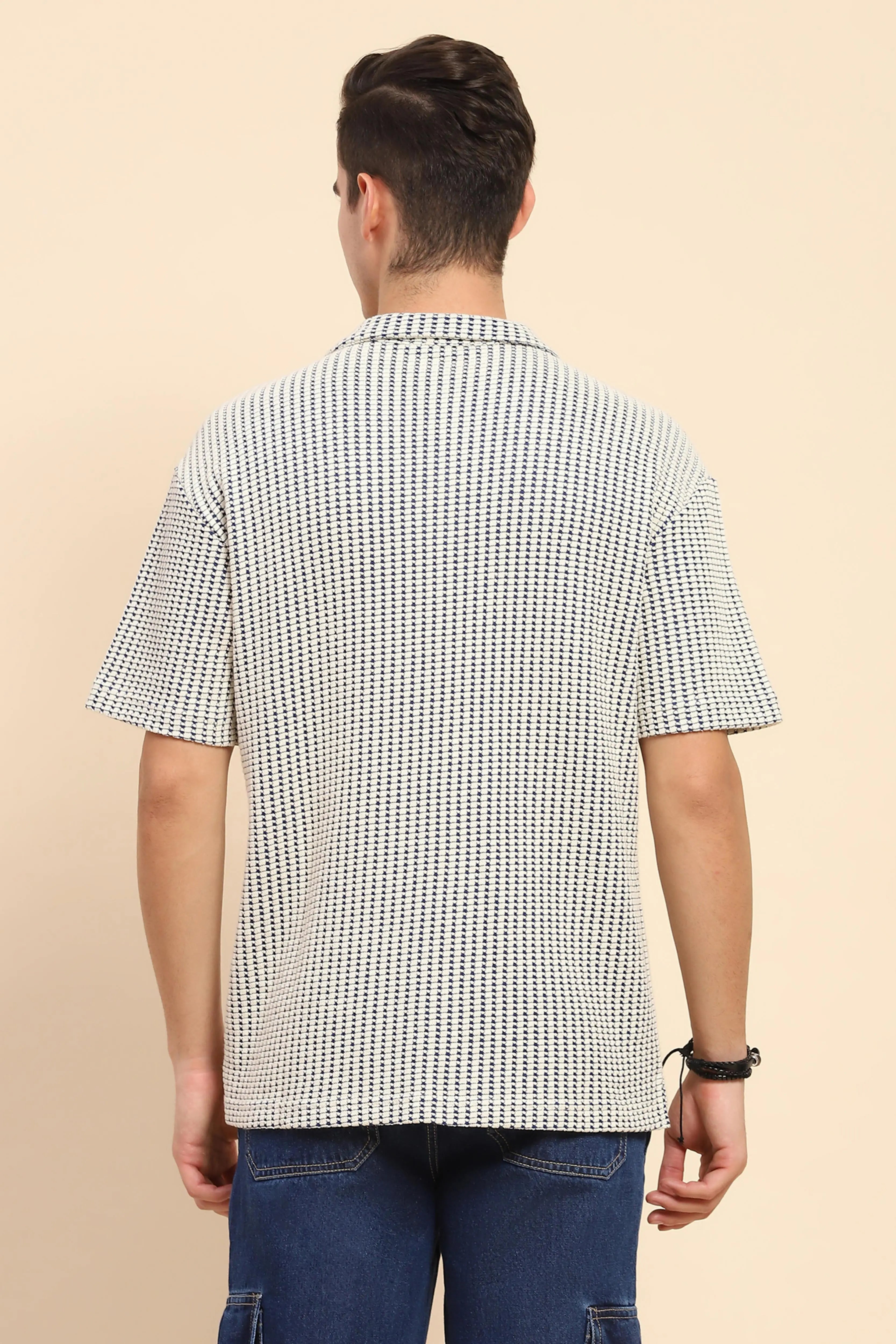 Blue Cotton Textured Casual Shirt - Global Republic