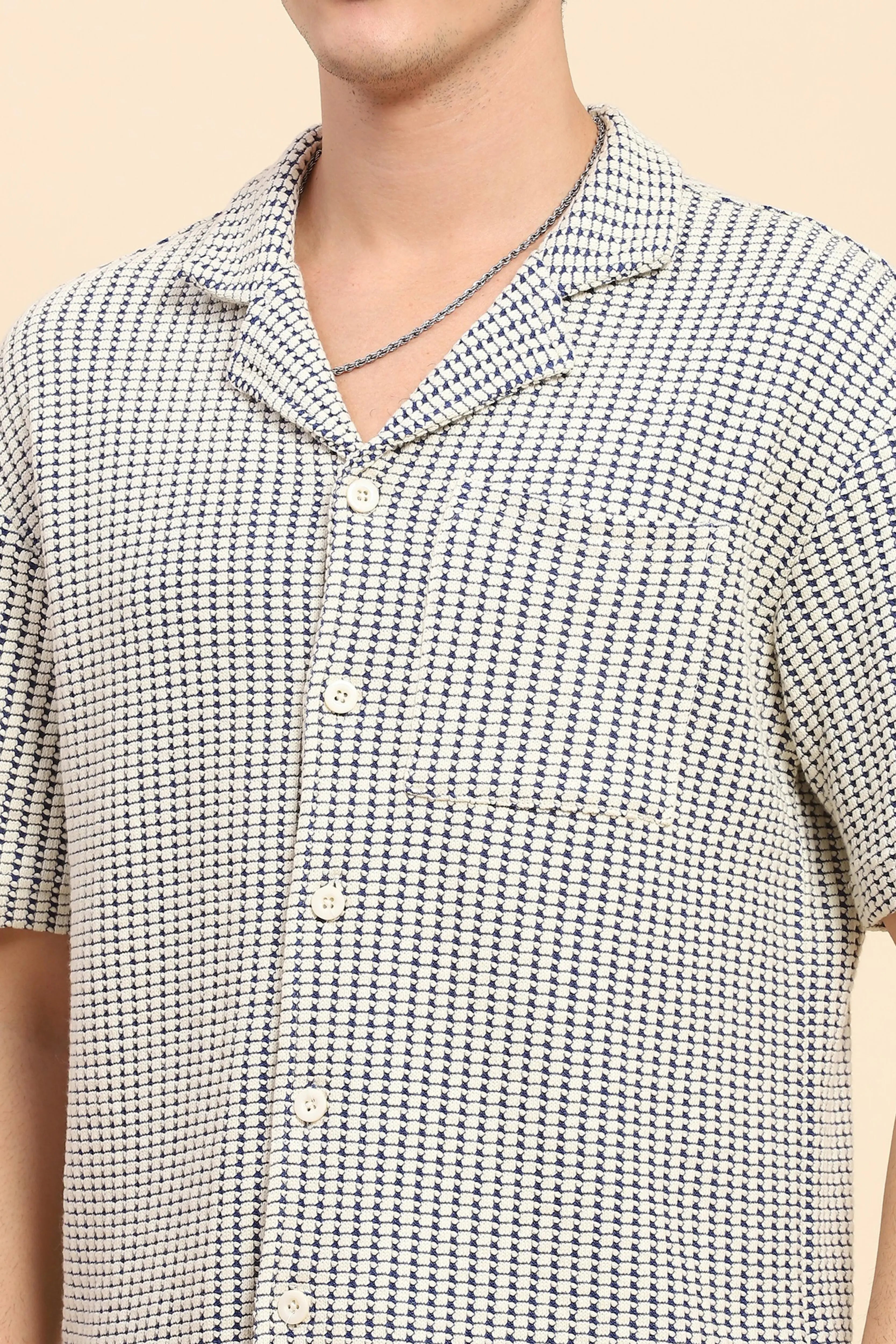 Blue Cotton Textured Casual Shirt - Global Republic