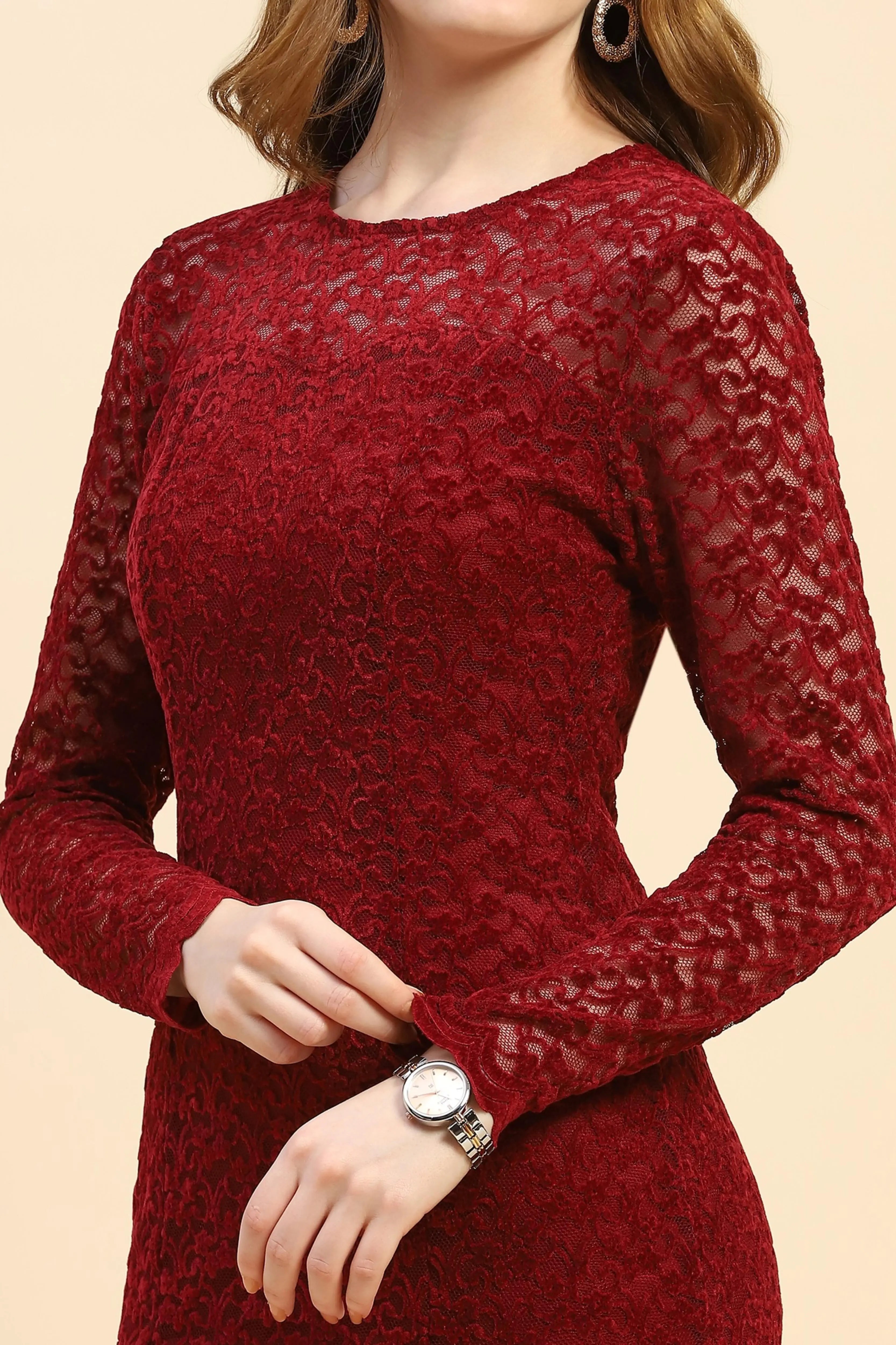 Maroon Floral  Slim Fit Dress - Global Republic