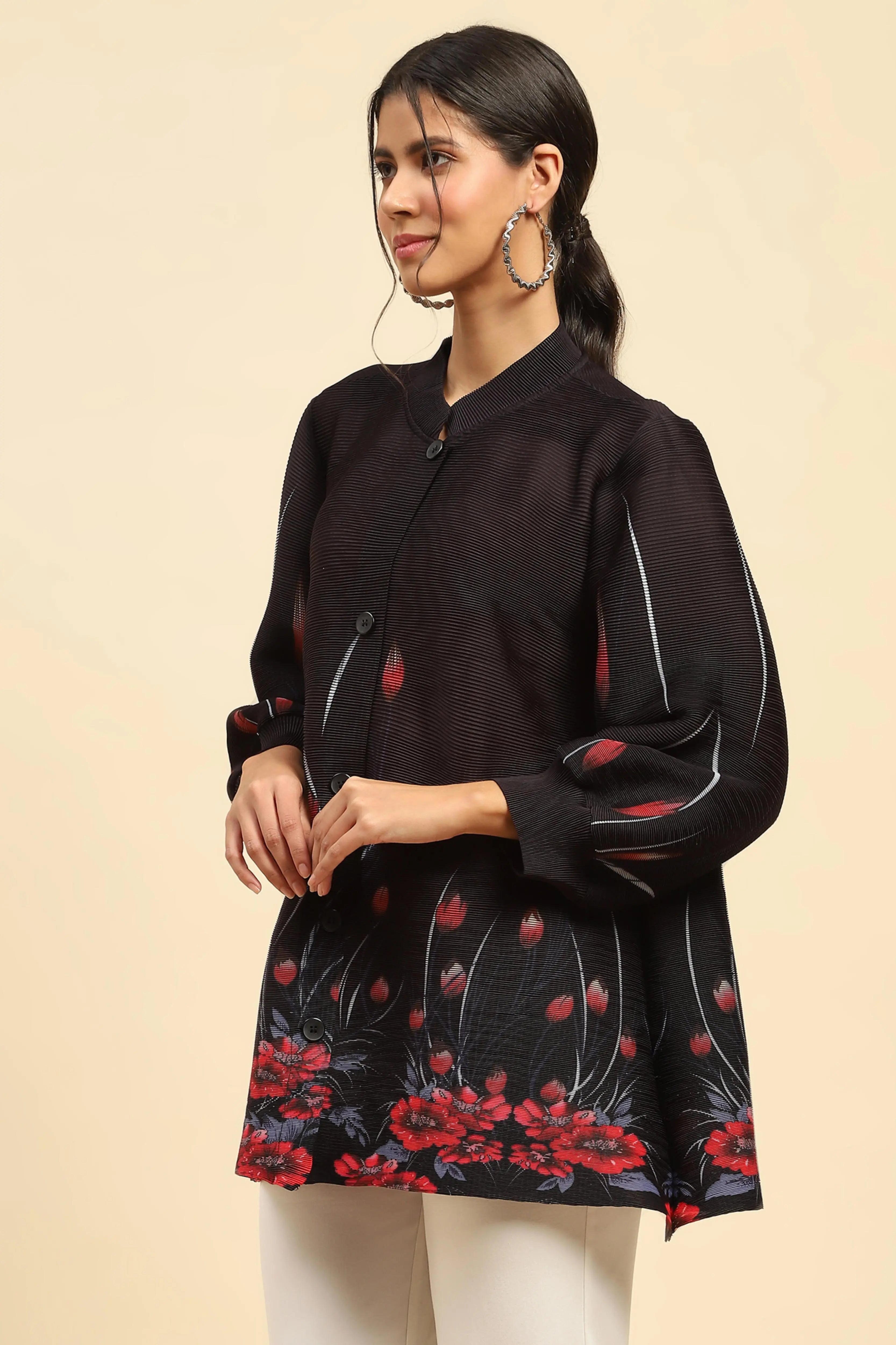 Black Floral  Oversized Shirt - Global Republic