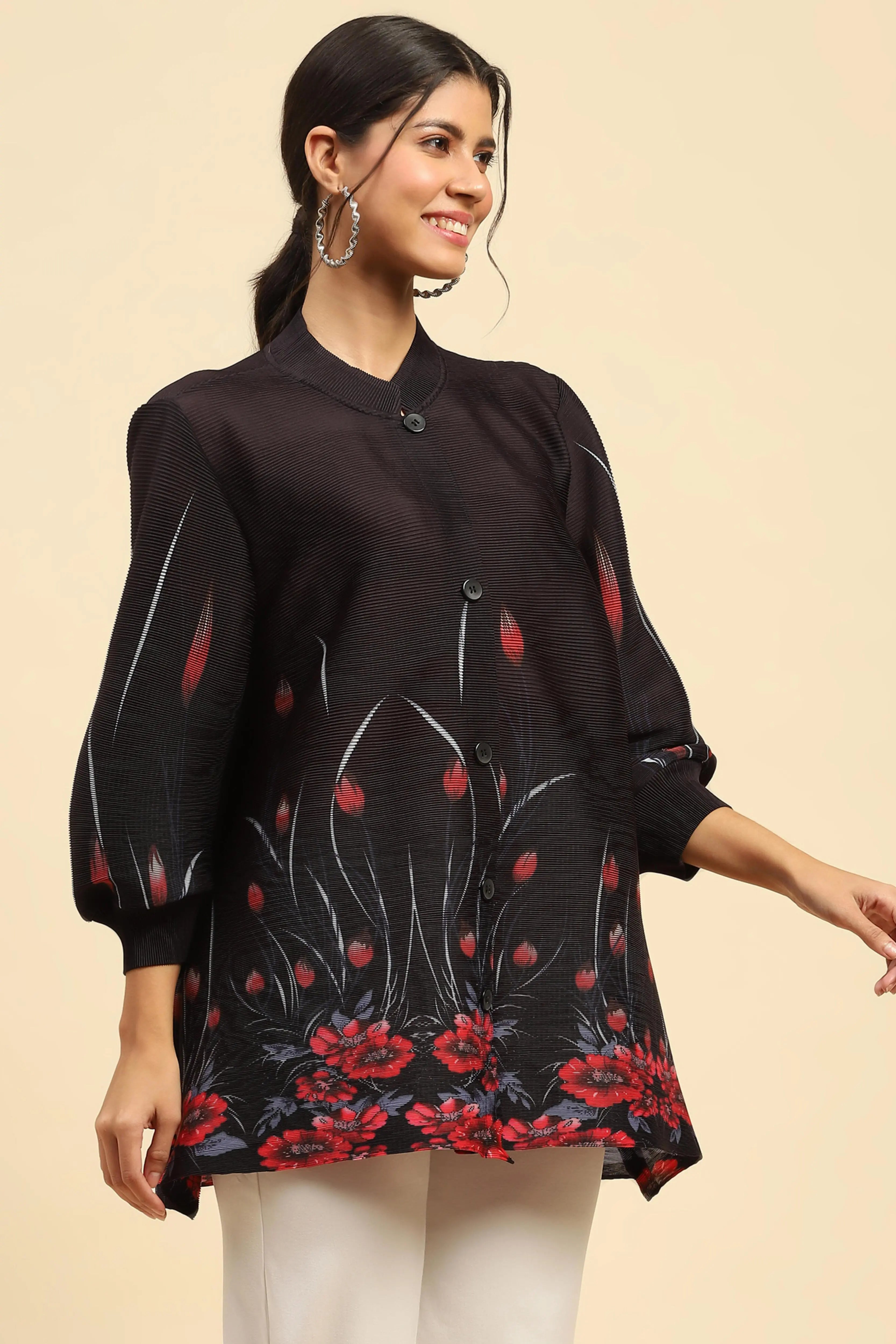 Black Floral  Oversized Shirt - Global Republic
