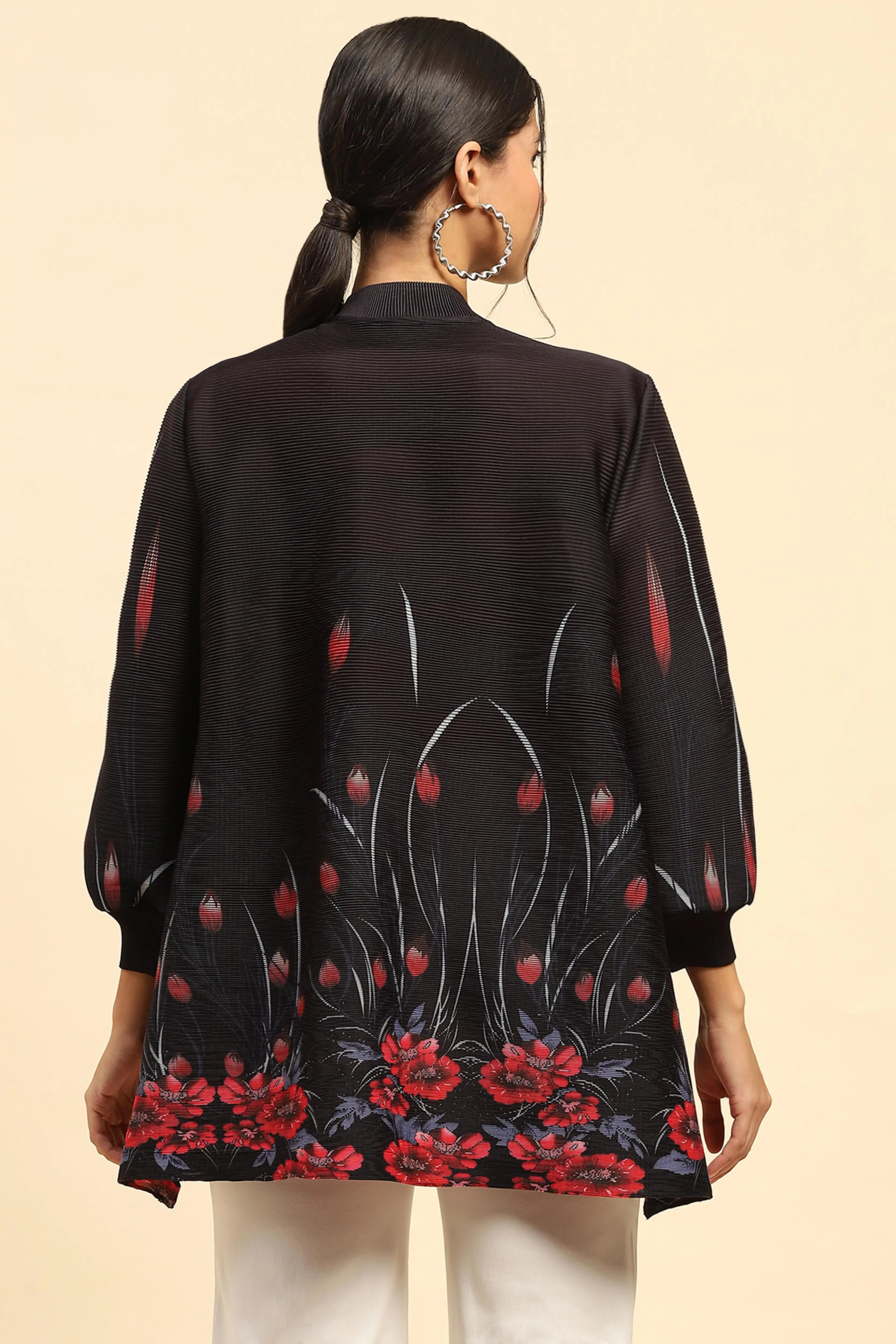 Black Floral  Oversized Shirt - Global Republic