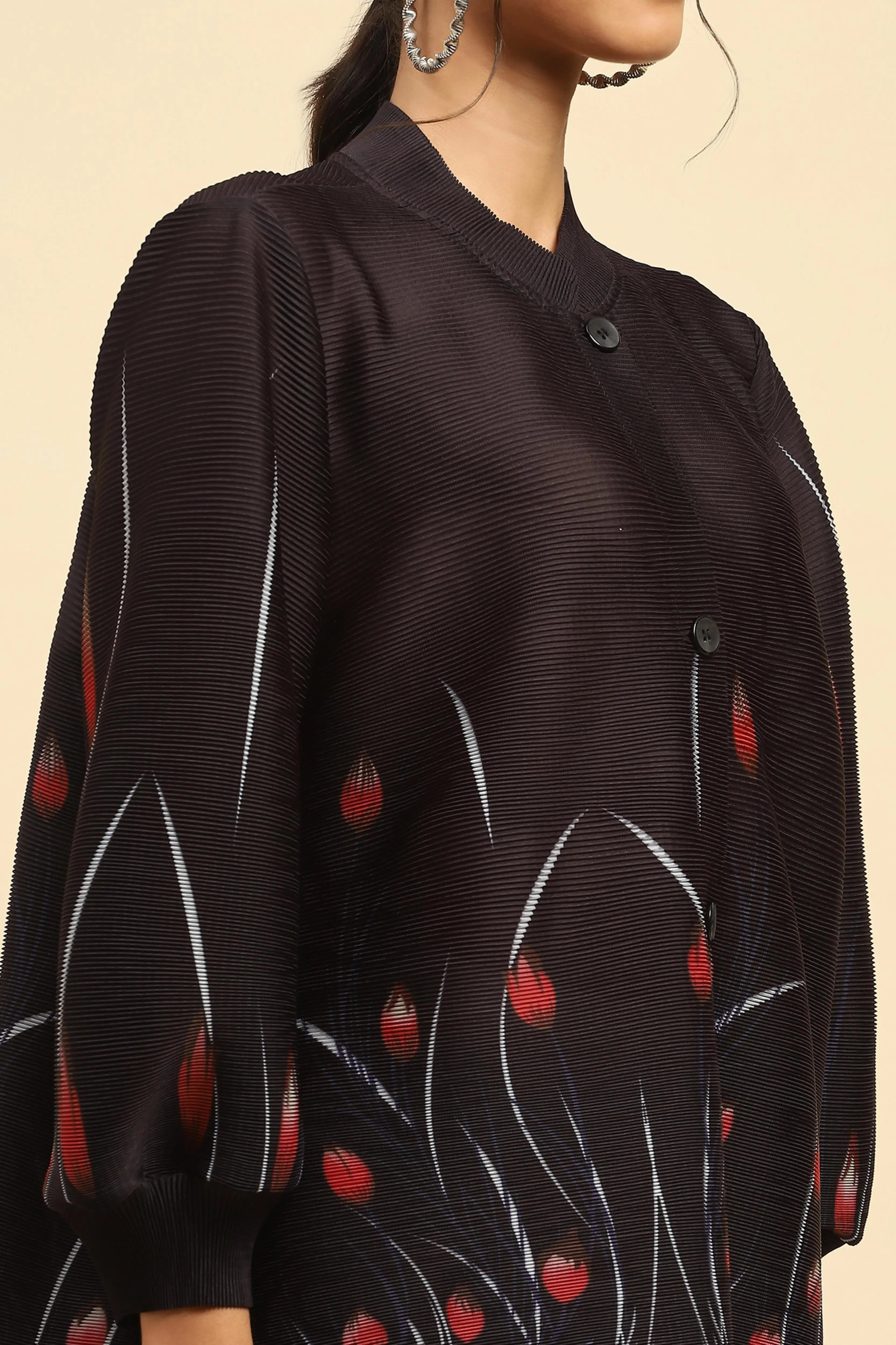 Black Floral  Oversized Shirt - Global Republic