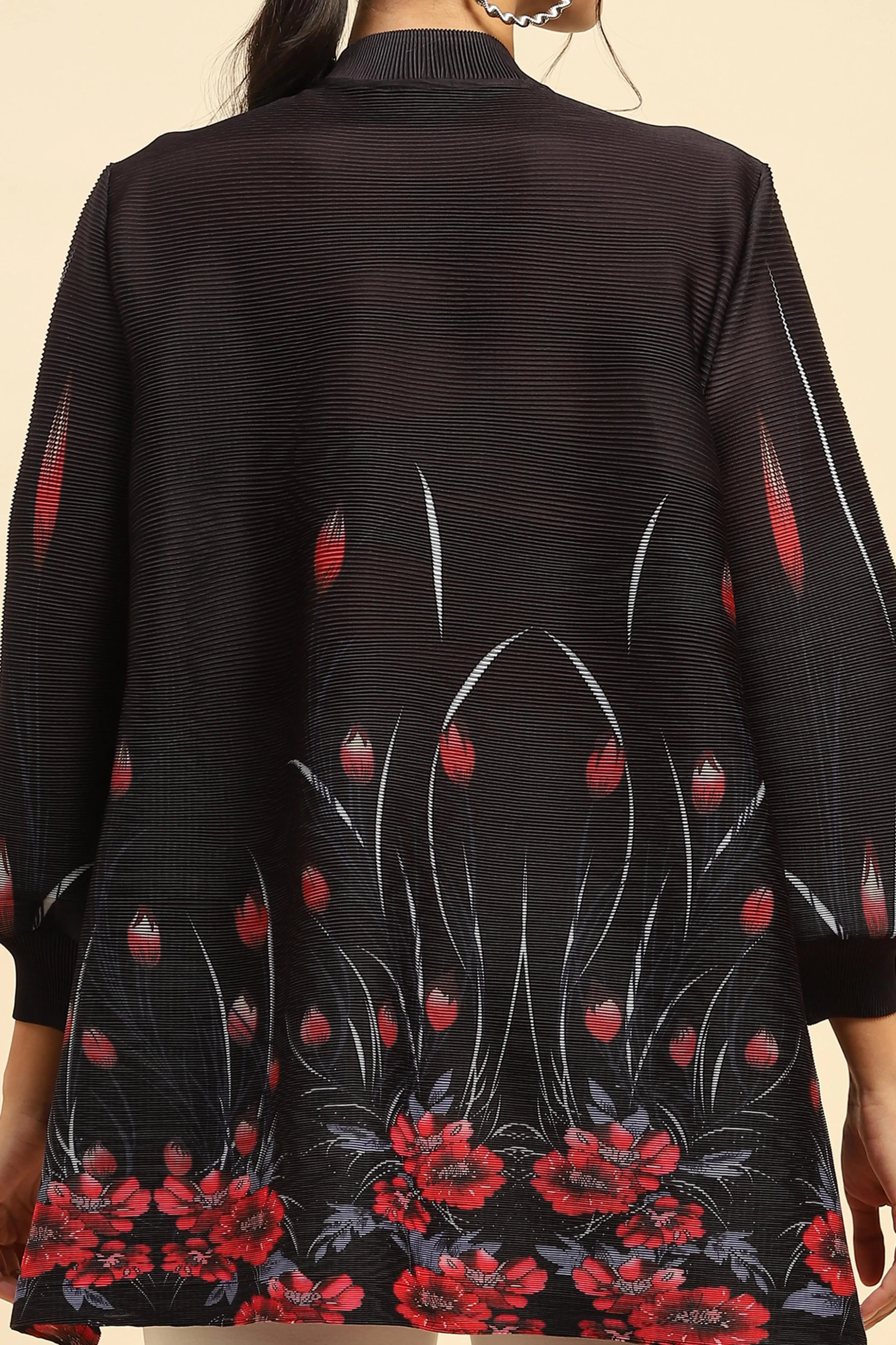 Black Floral  Oversized Shirt - Global Republic