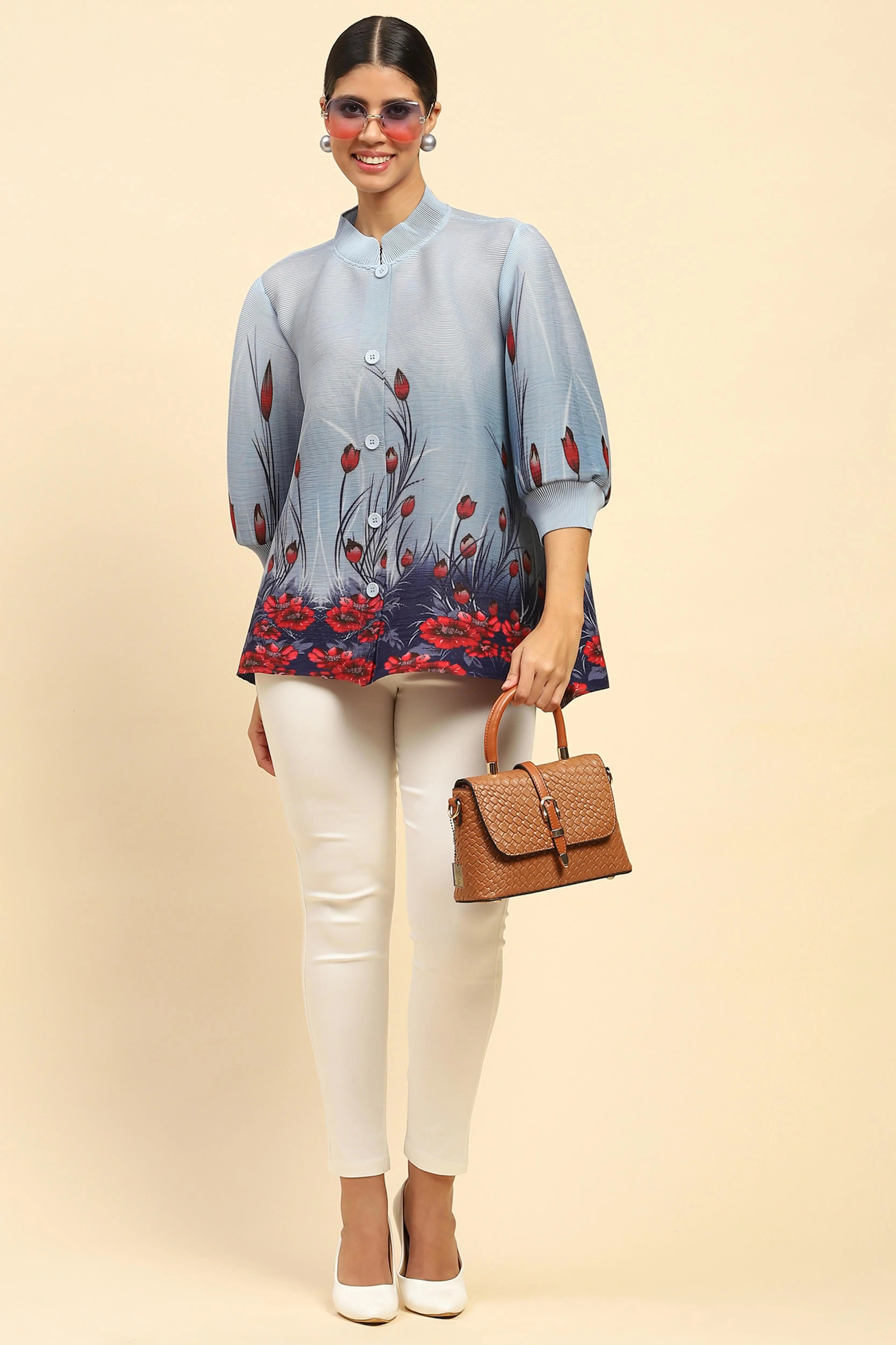 Blue Floral  Loose Shirt - Global Republic