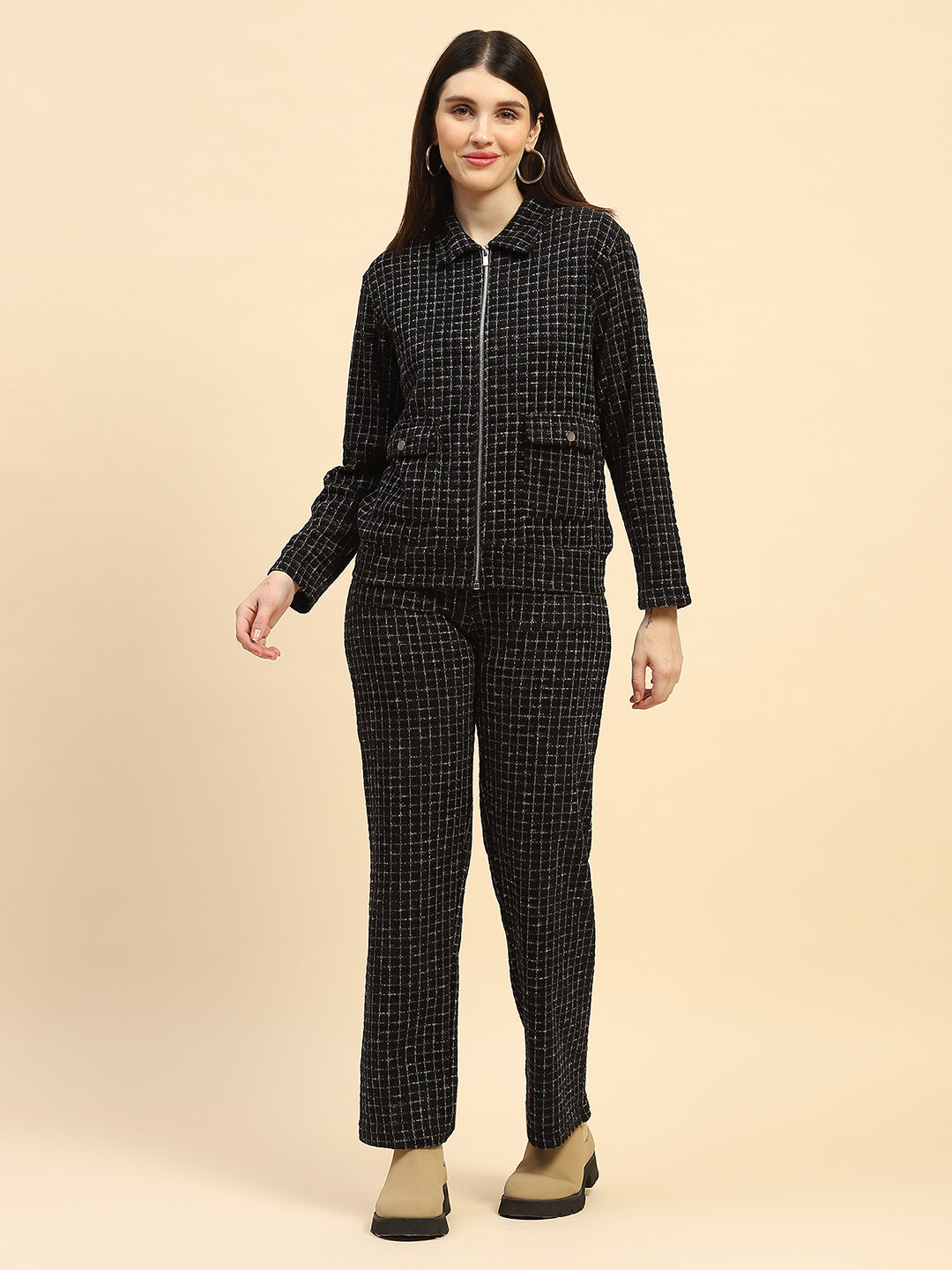 Black Checkerd  Co ord Set - Global Republic