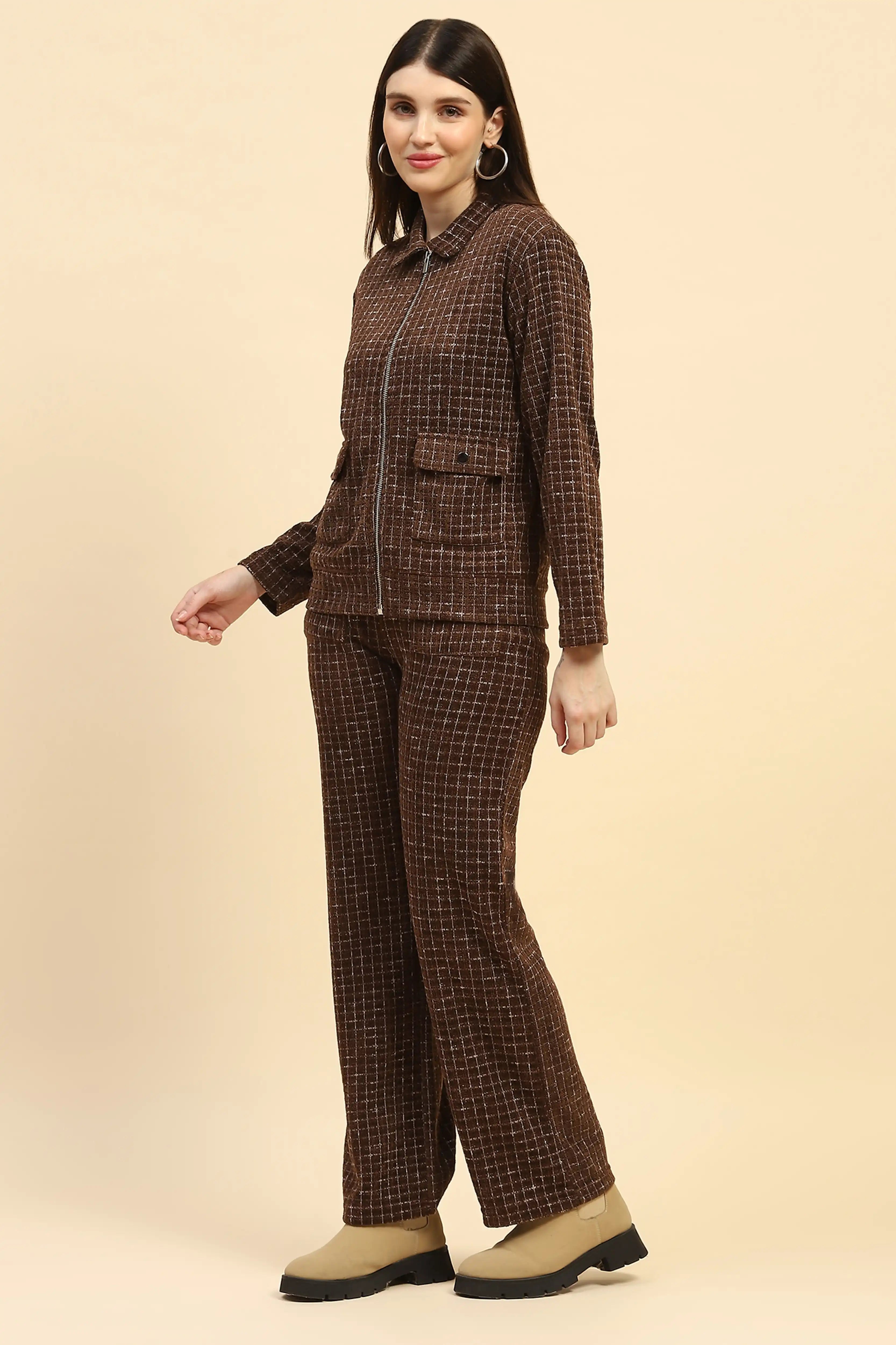 Coffee Checkered Co ord Set