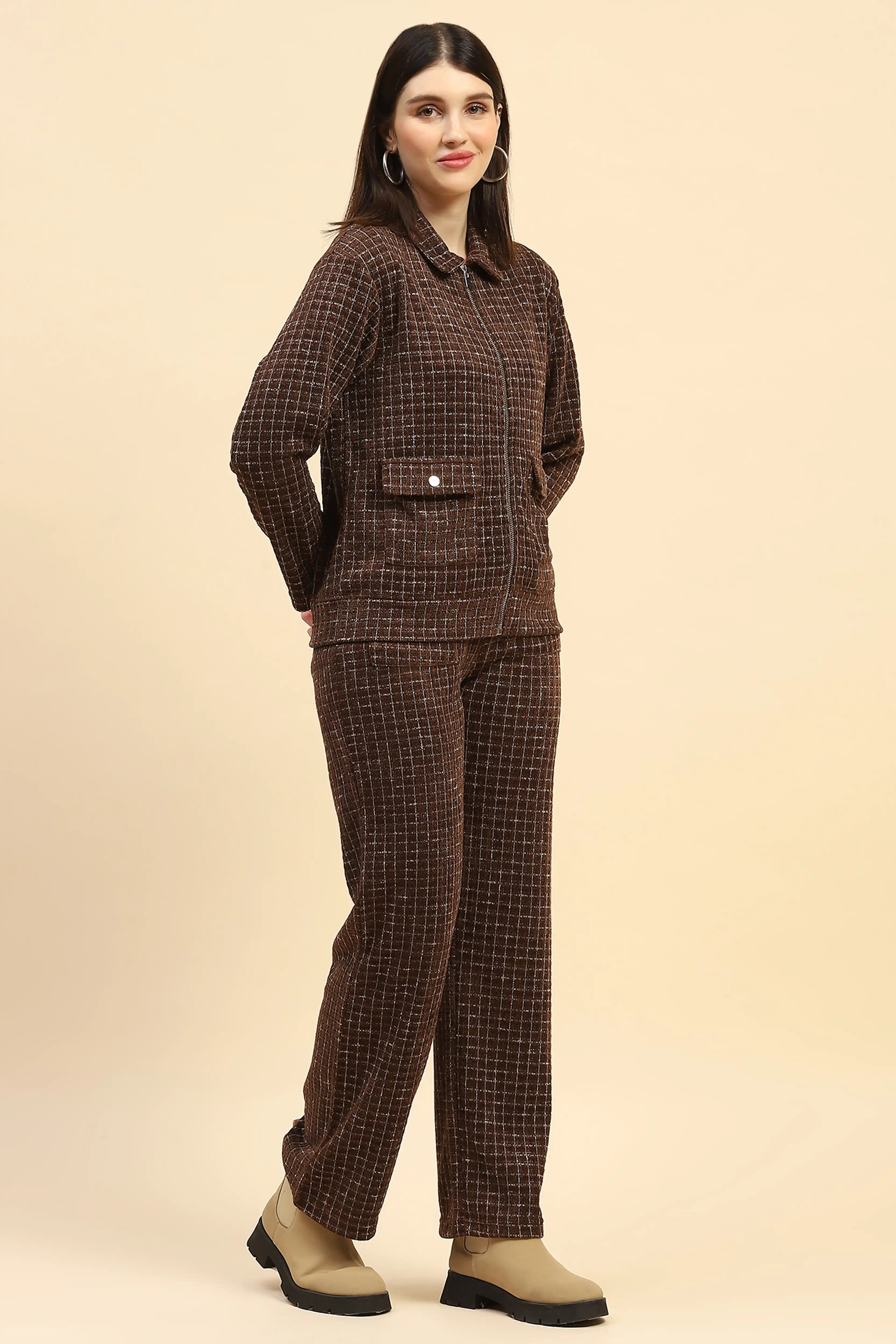 Coffee Checkered Co ord Set