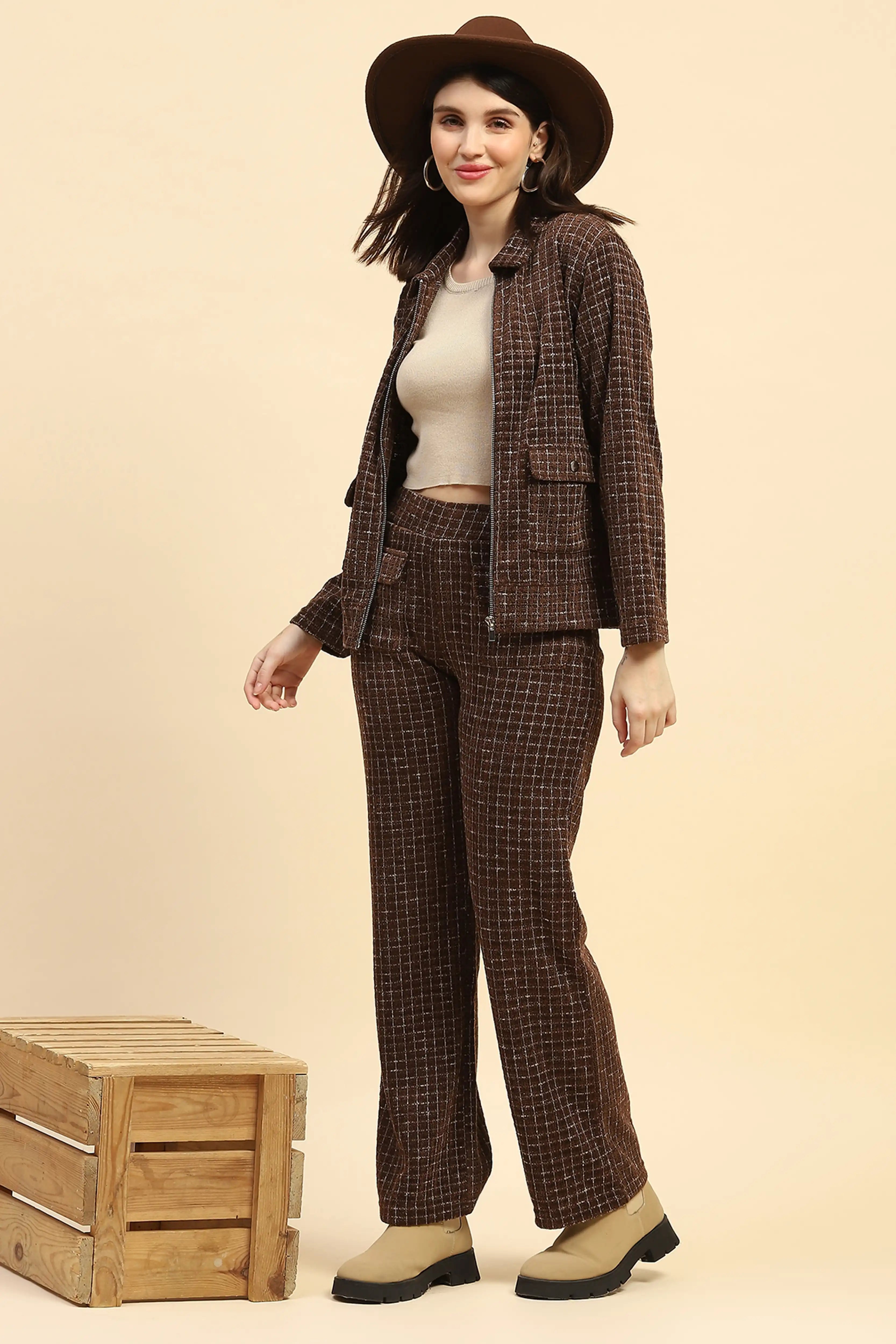 Coffee Checkered Co ord Set