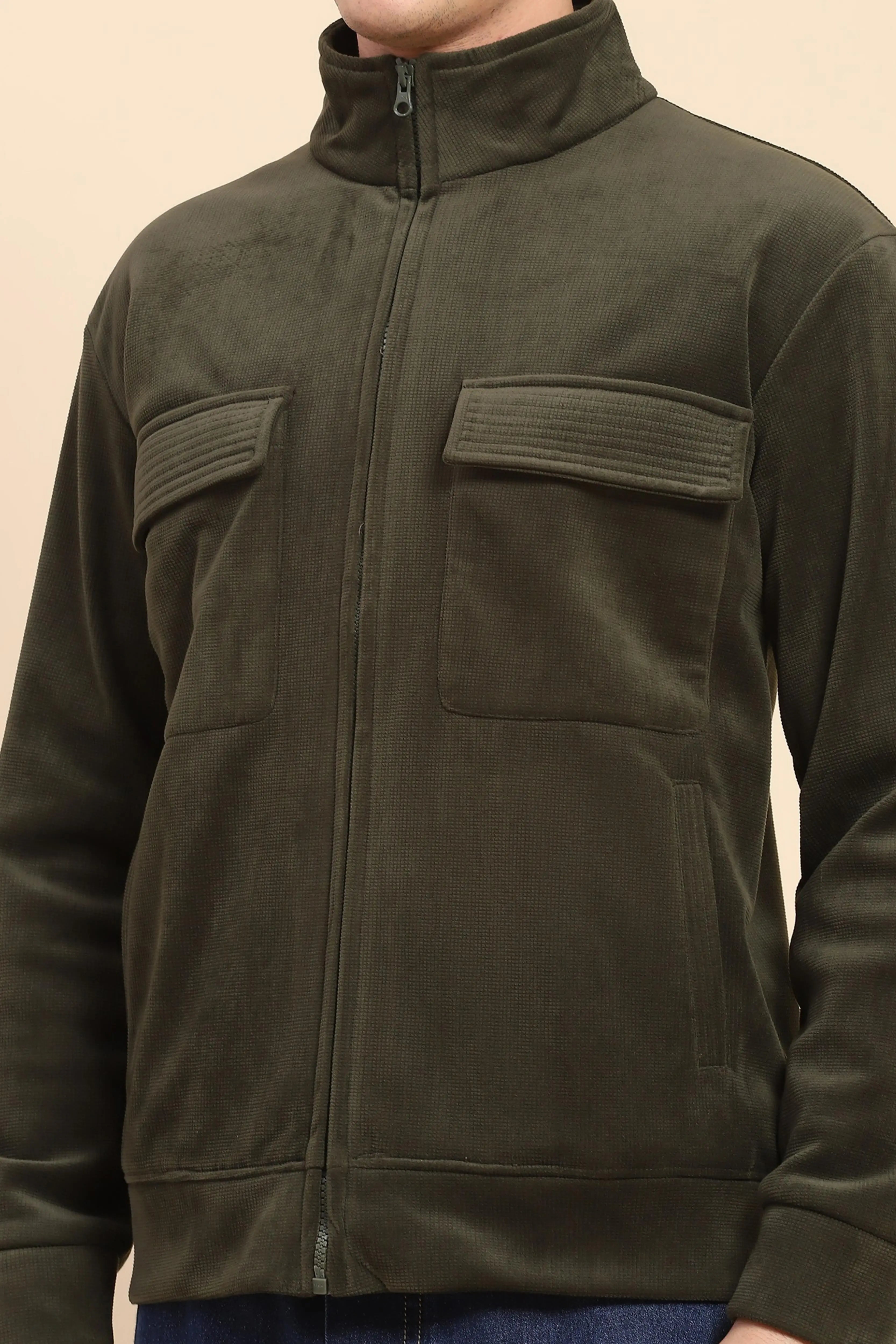 Olive  Solid Jacket - Global Republic