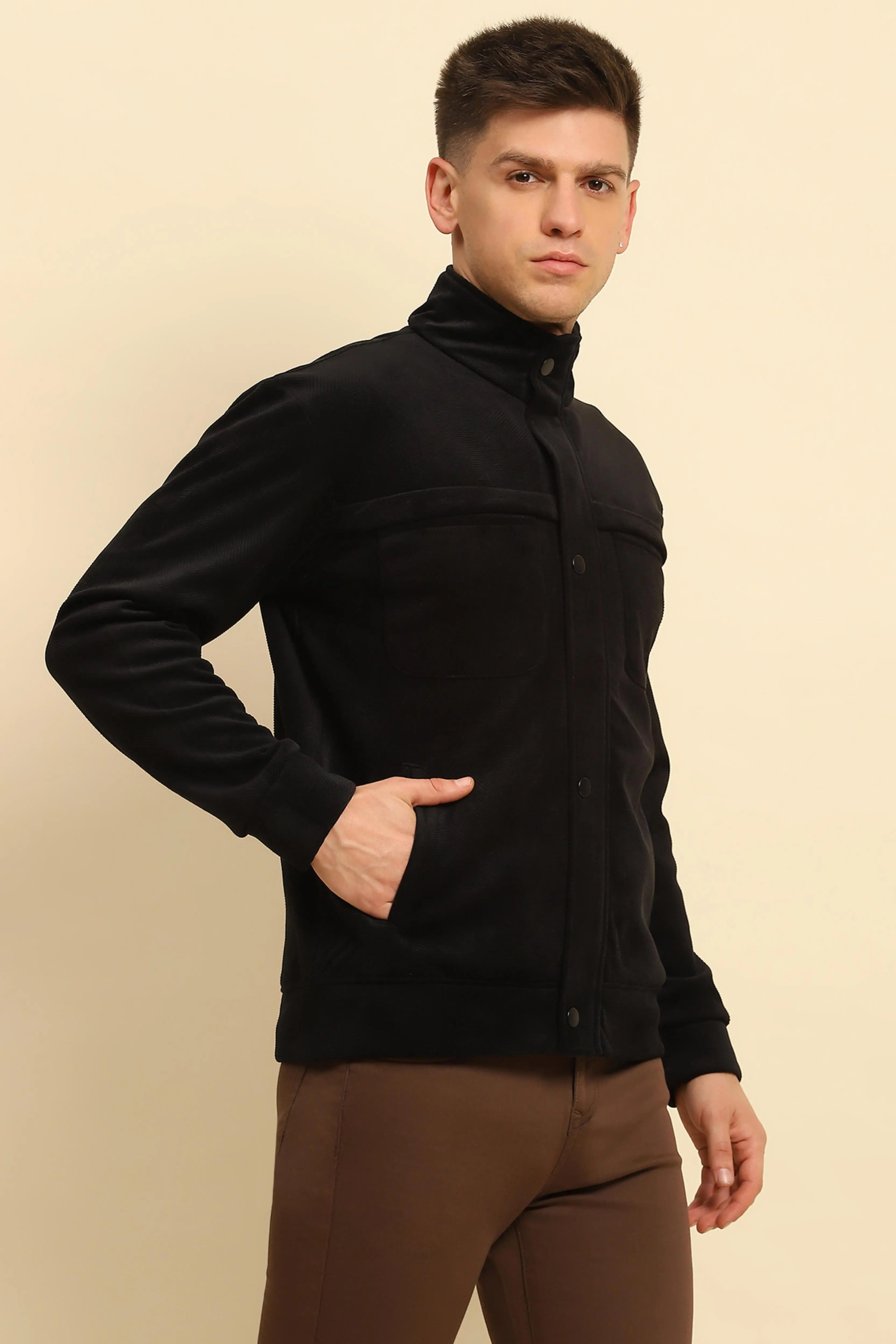 Black  Textured Jacket - Global Republic