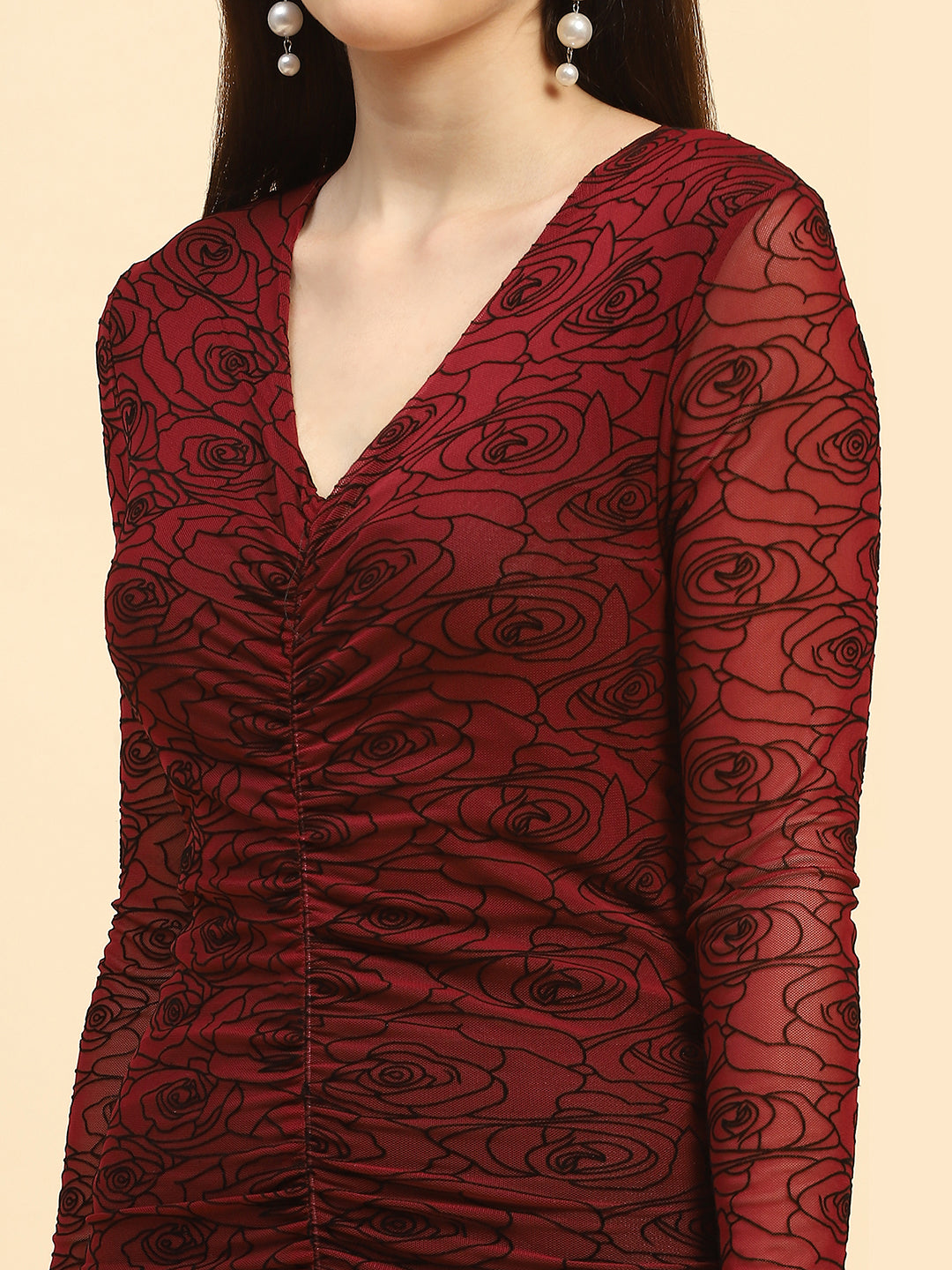 Maroon  Stretchable Dress - Global Republic