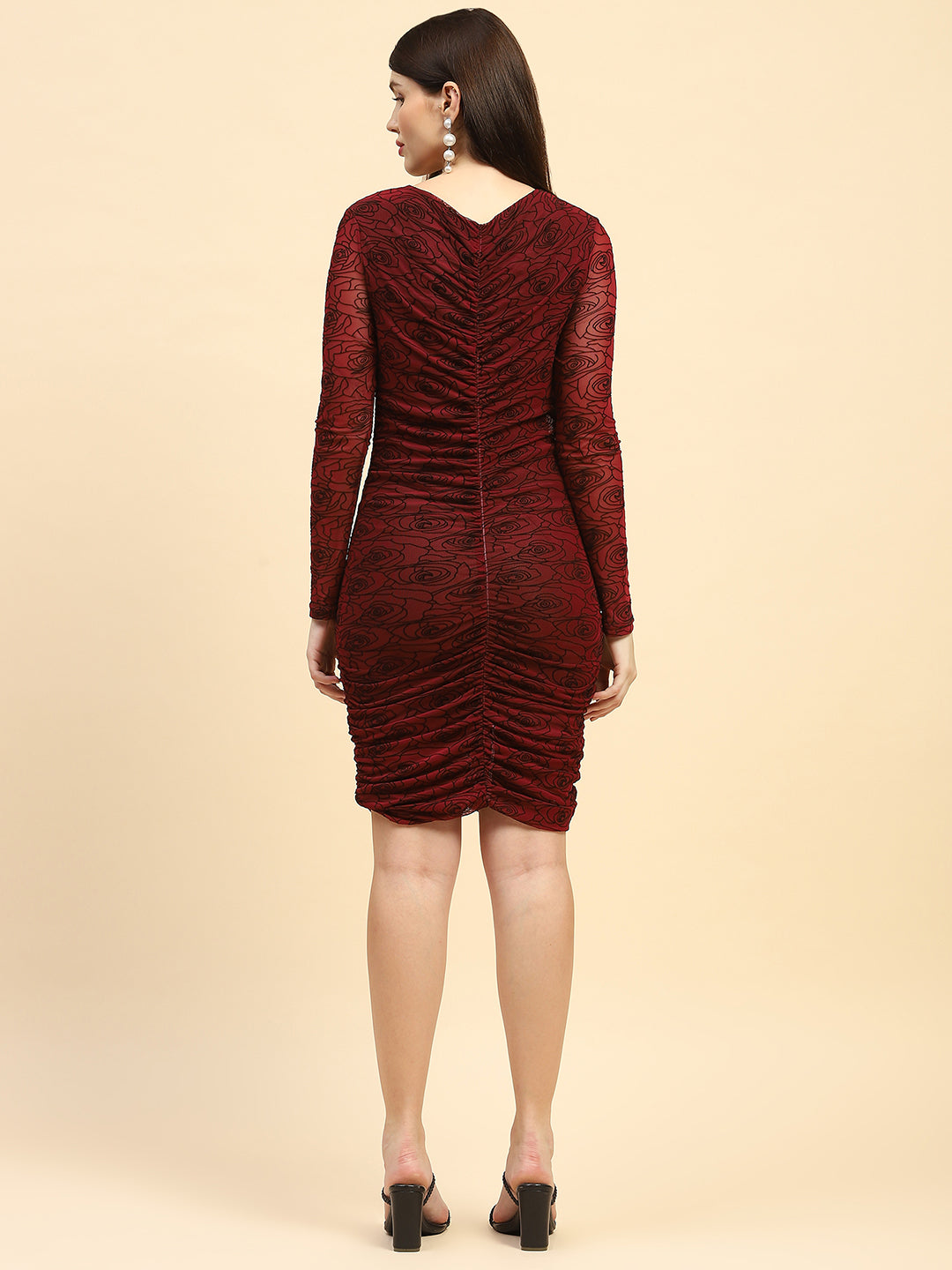 Maroon  Stretchable Dress - Global Republic