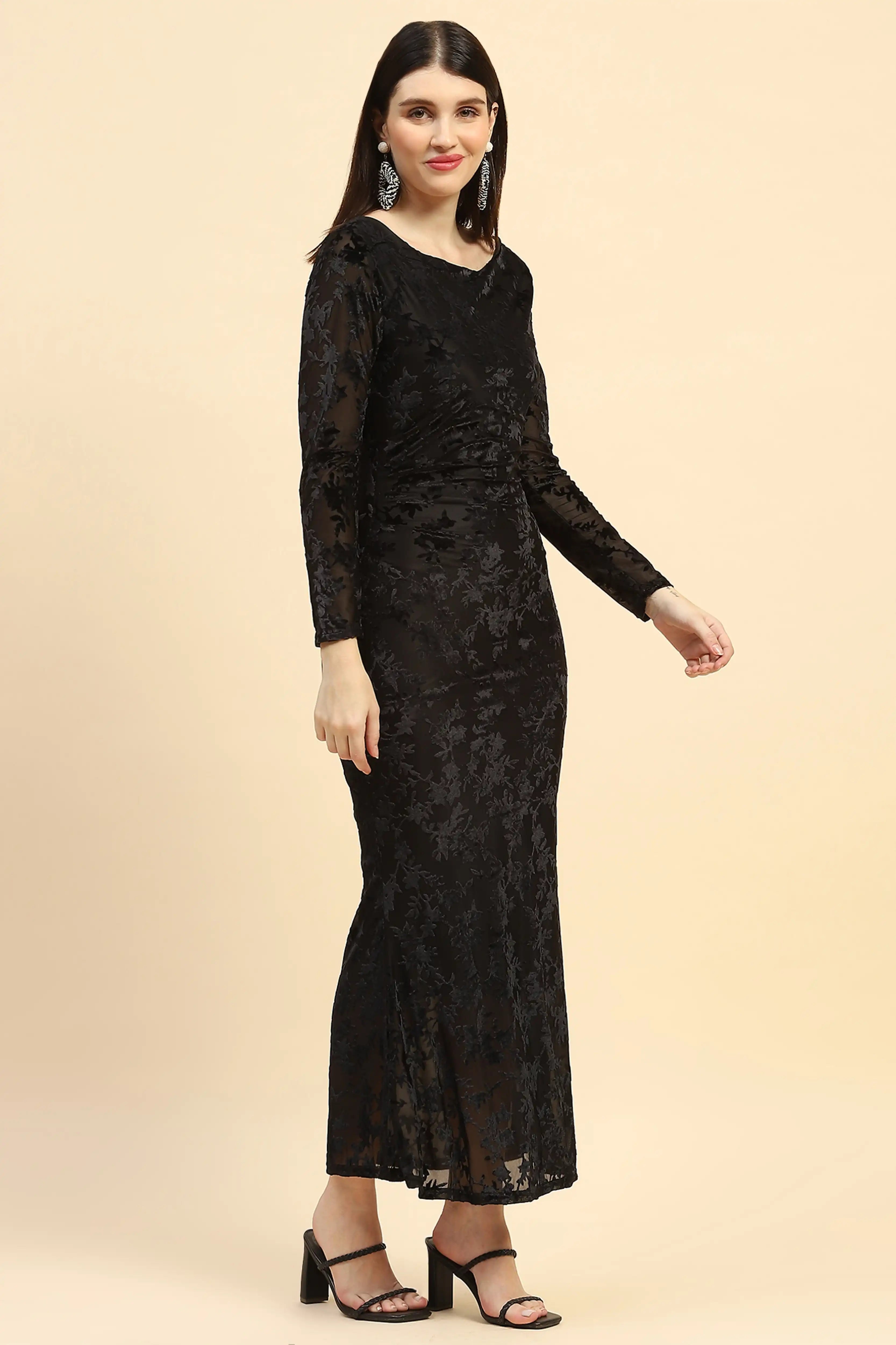 Black Texture Slim Maxi Dress