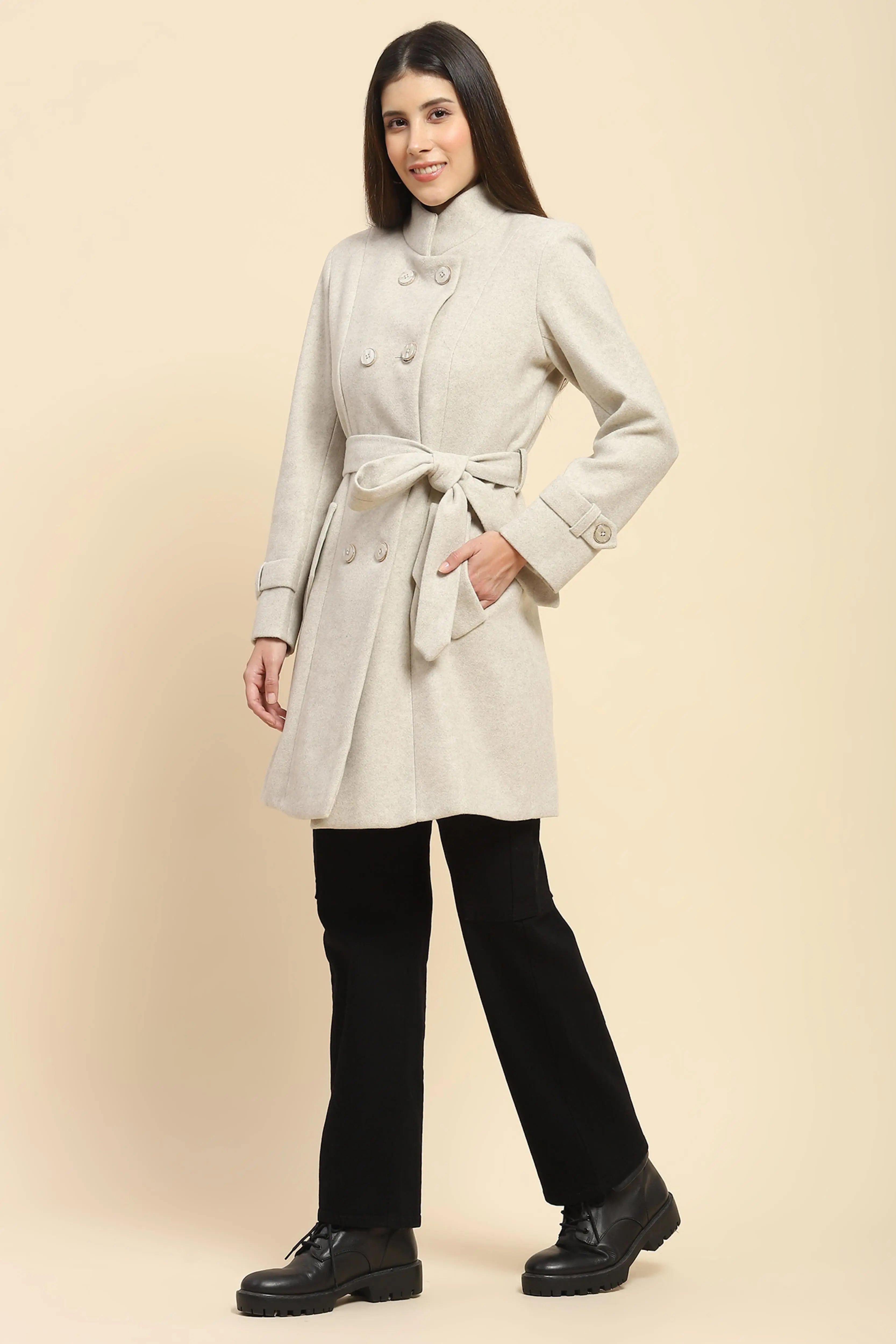 Beige  Long Winter Coat - Global Republic