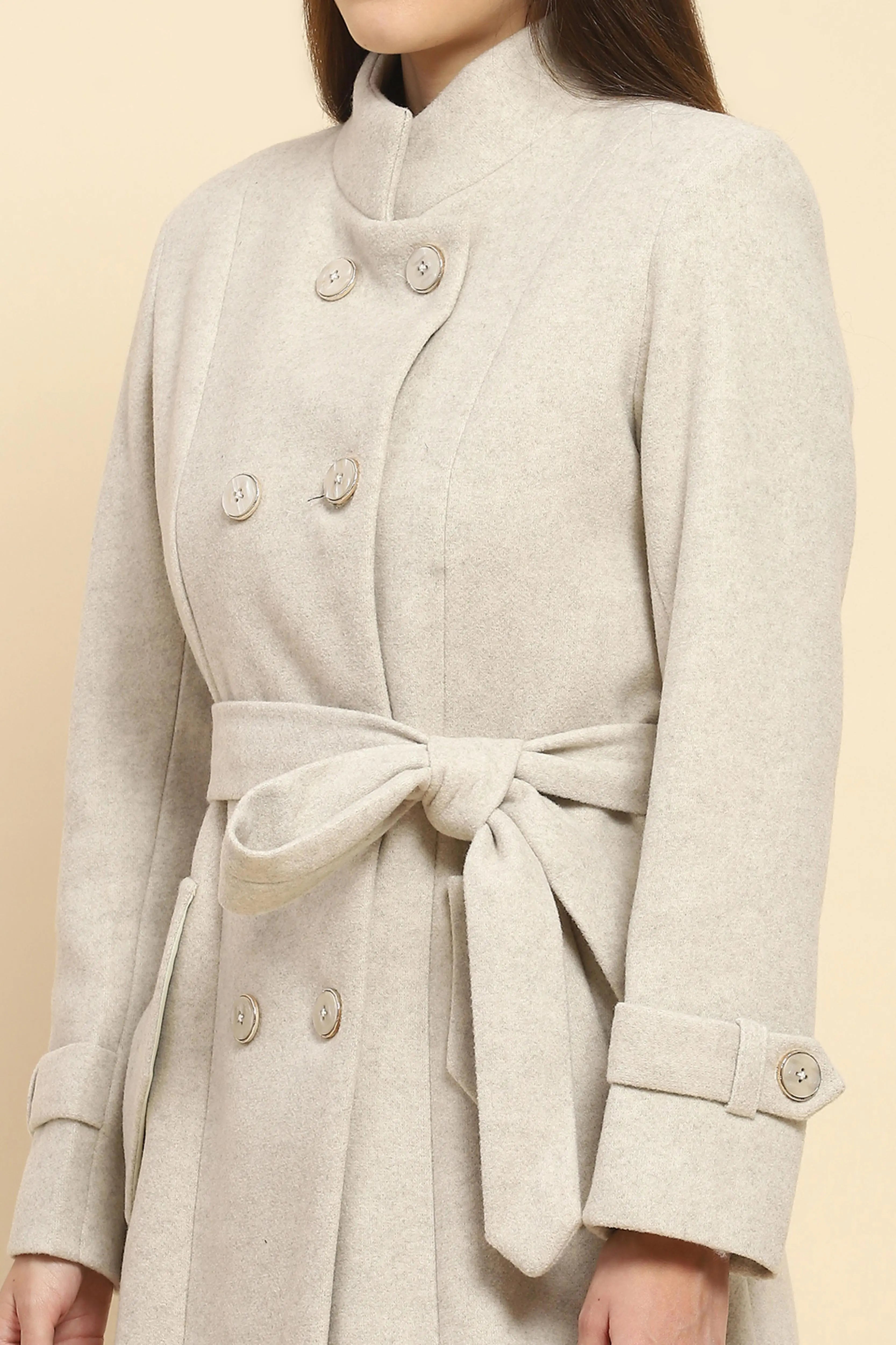 Beige  Long Winter Coat - Global Republic