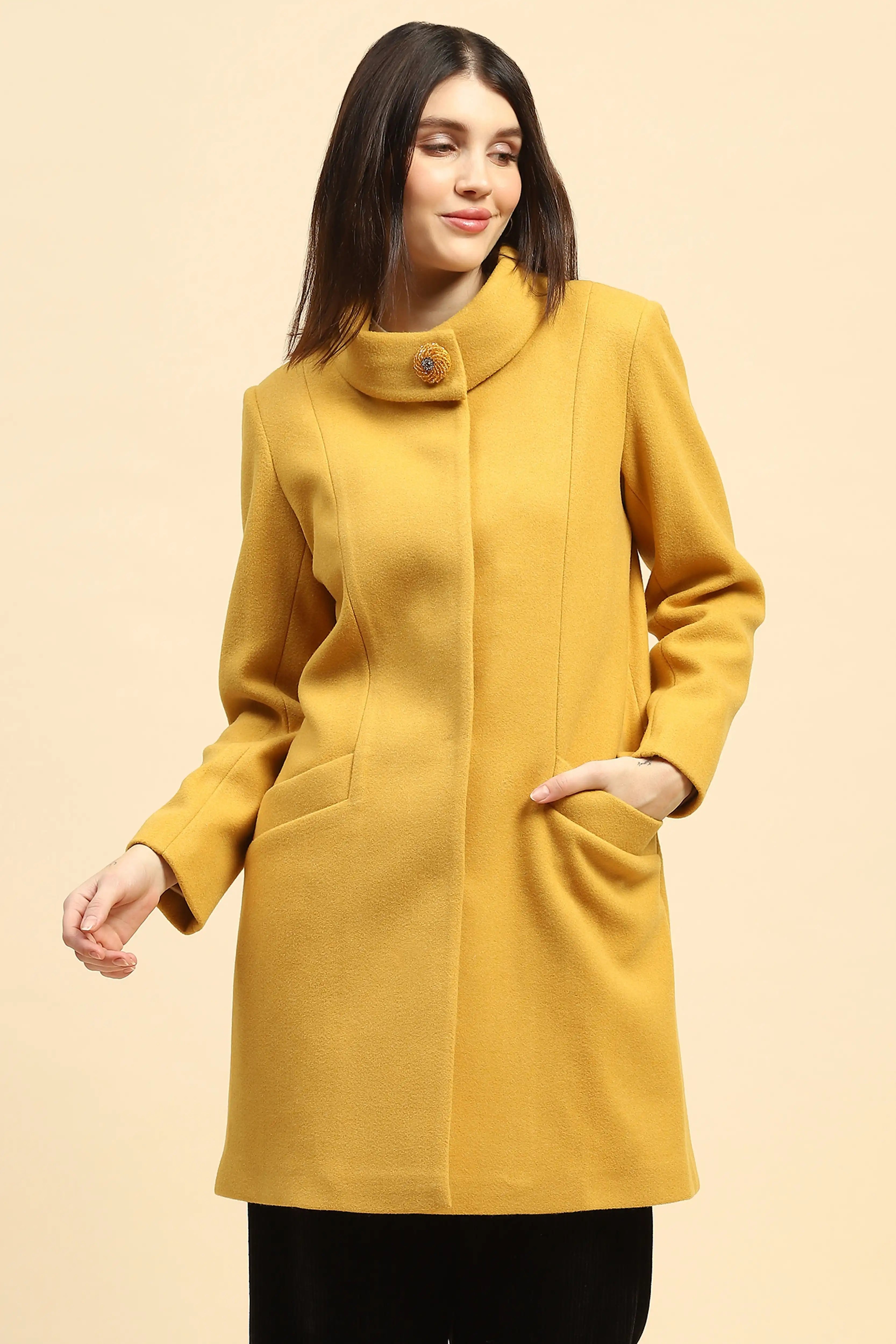 Mustard Solid Long Coat