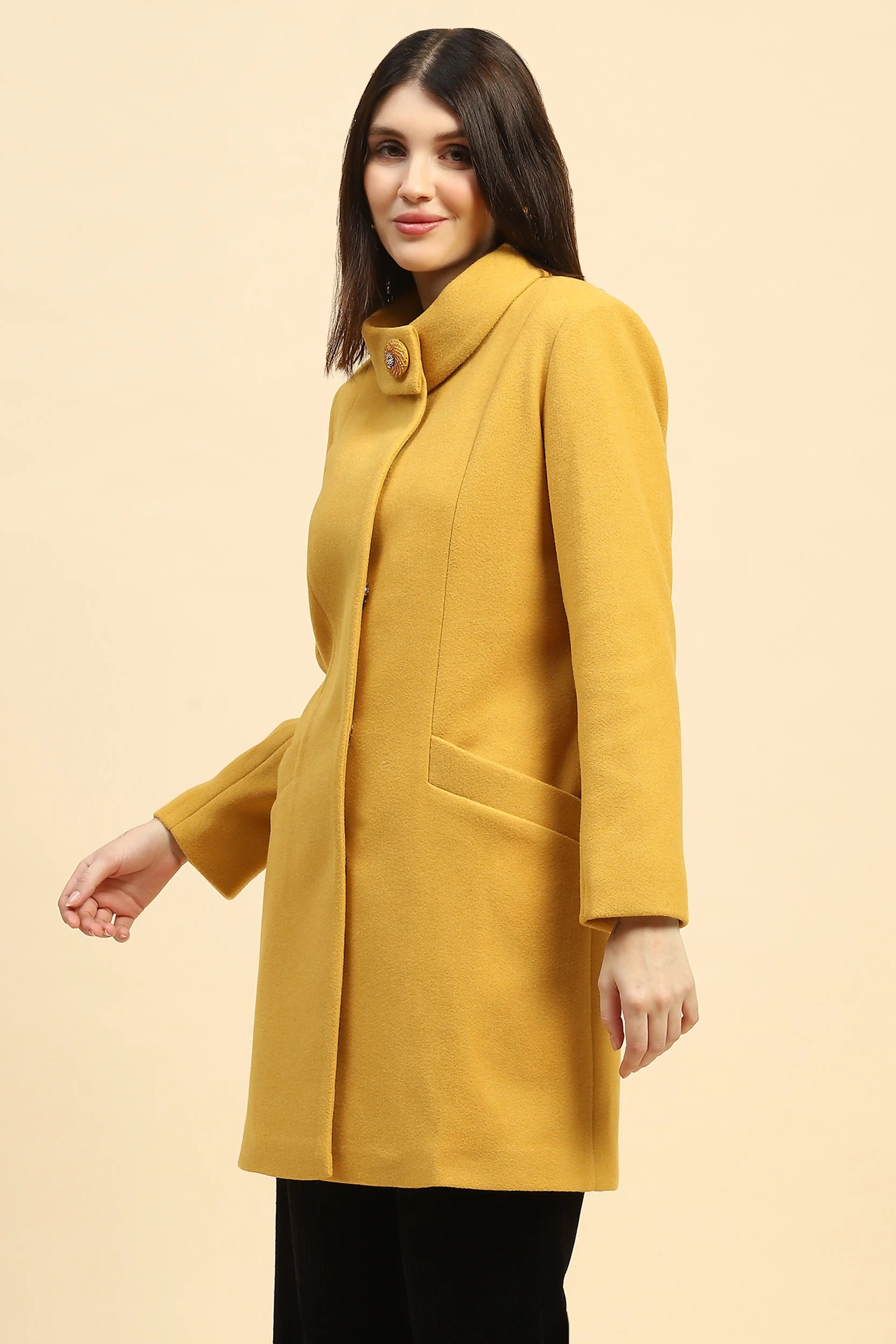 Mustard Solid Long Coat