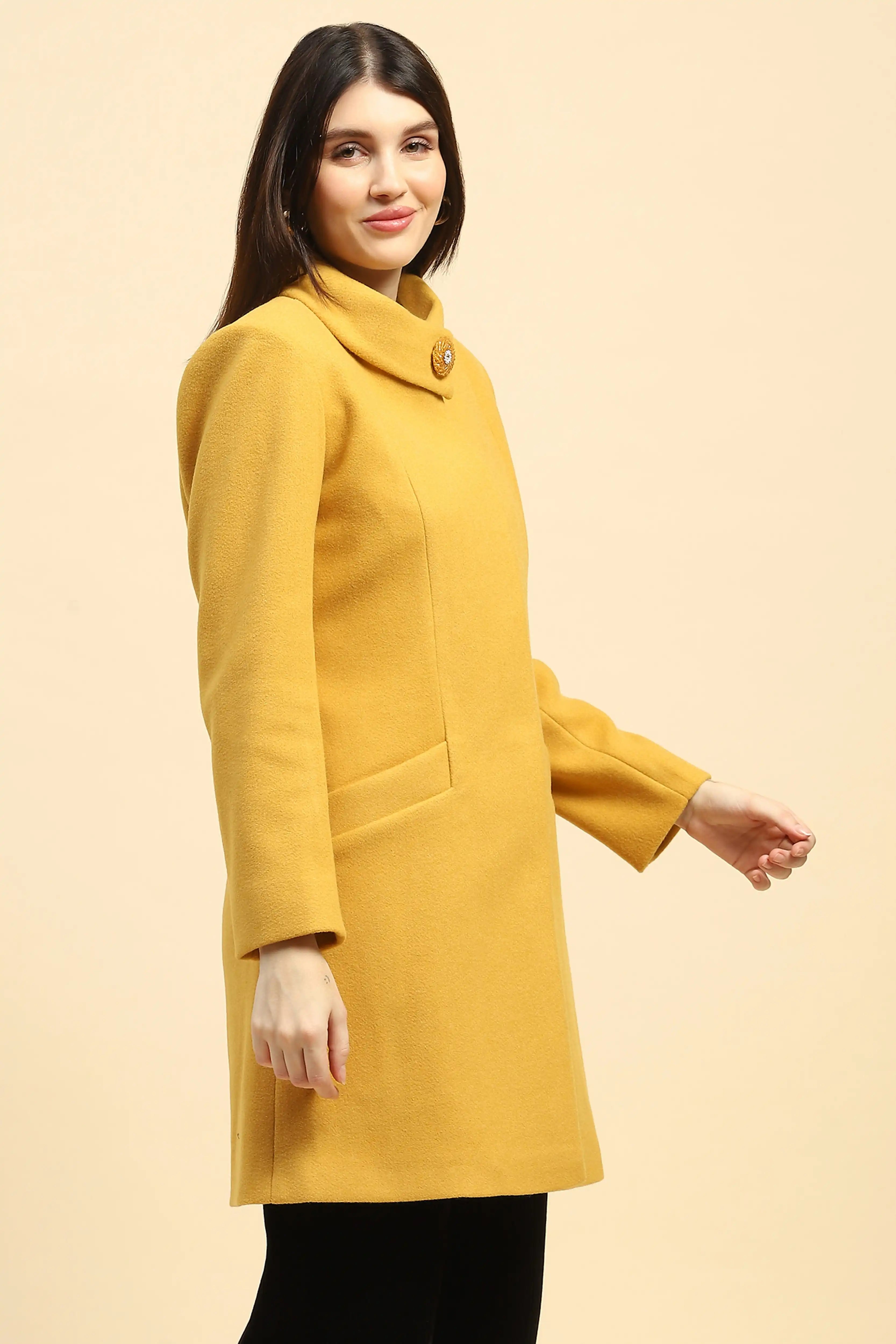 Mustard Solid Long Coat